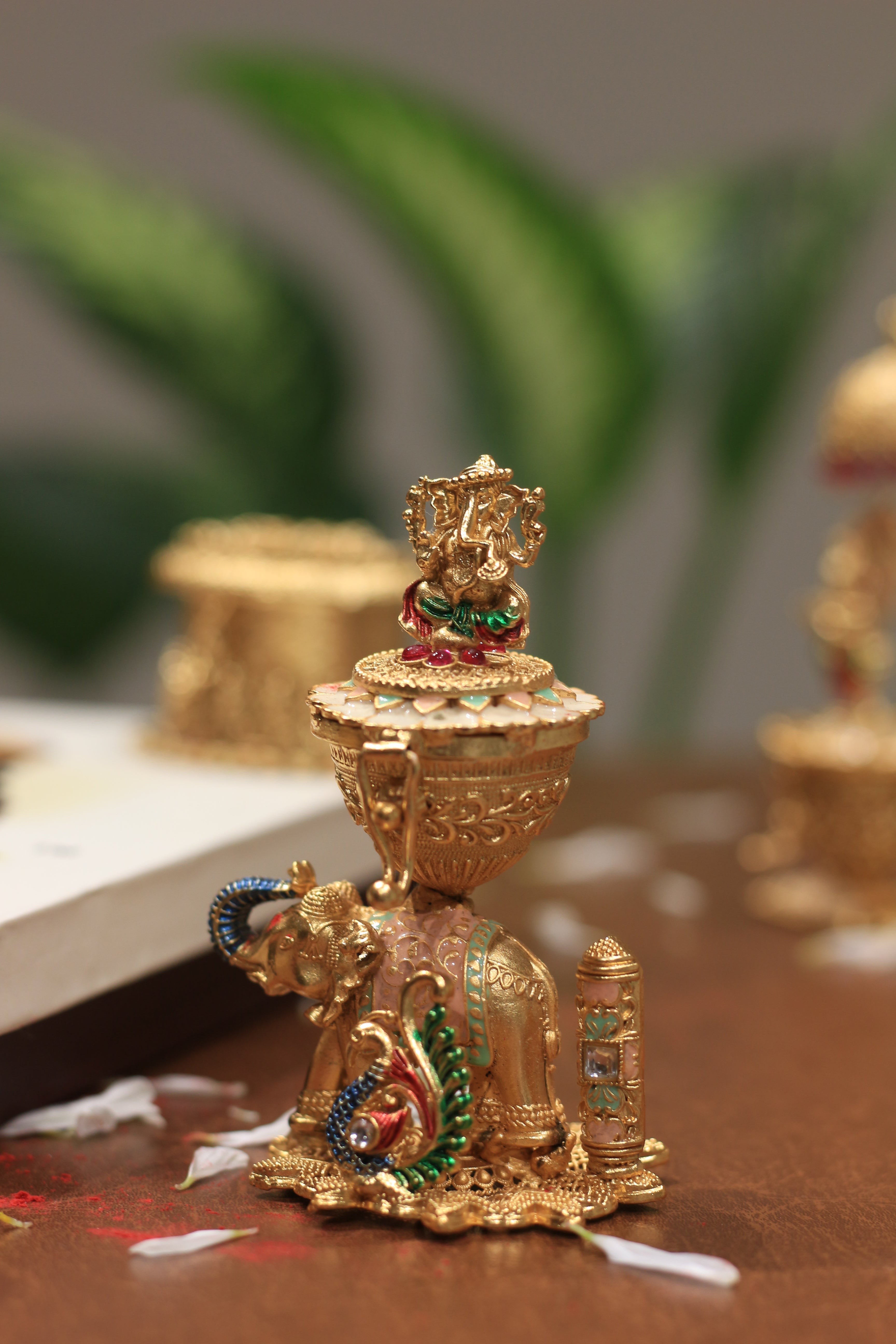 Ganesha sitting on Elephant sindoor box