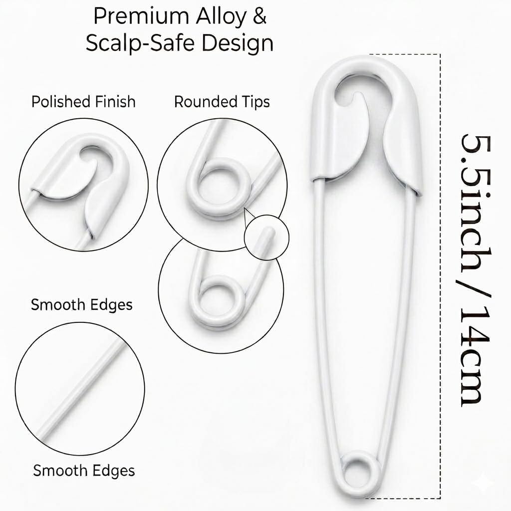 White Juda Pin for Women and Girls, Large Bun Holder Hair Pin for Juda Styling, Durable Hair Accessory for Saree, Dupatta and Bun
