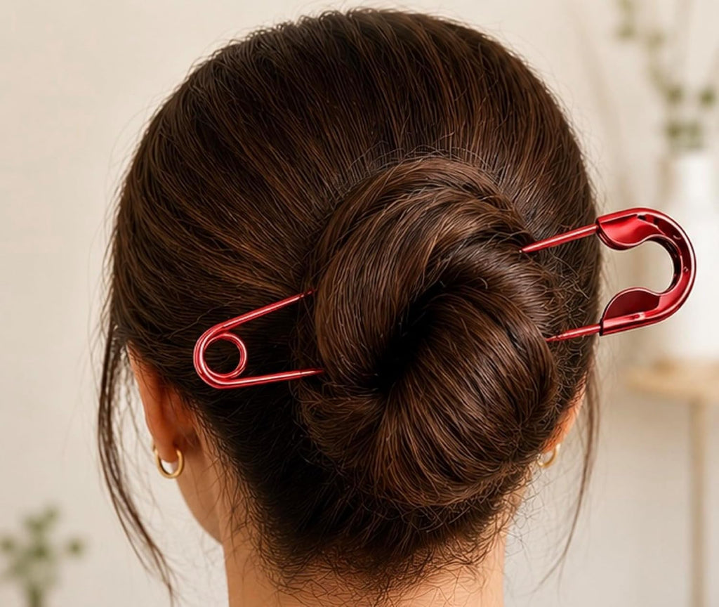 Red Juda Pin for Women and Girls, Large Safety Pin, Metal Hair Pin for Bun Styling, for Saree, Dupatta and Juda