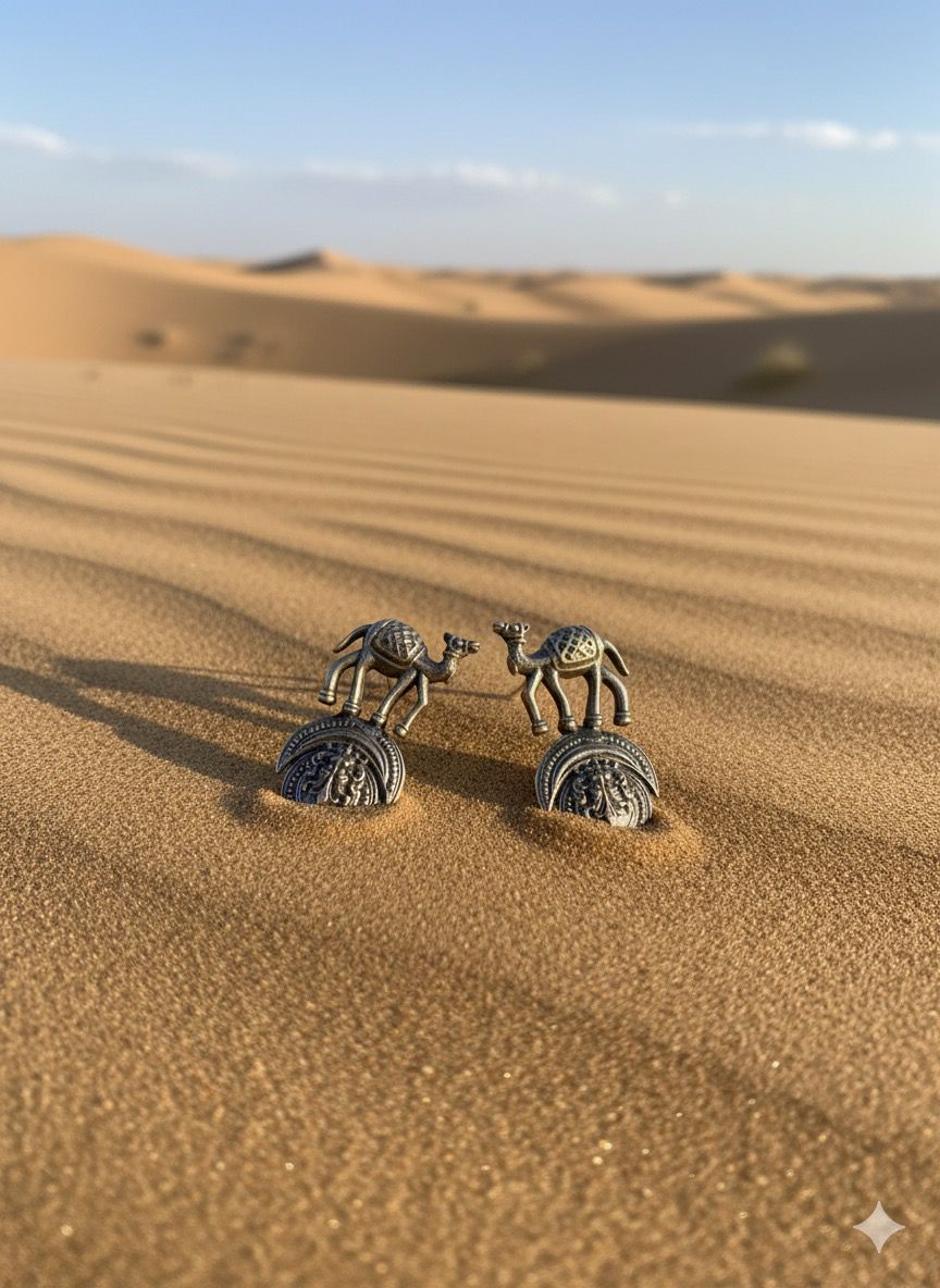 Arabic Camel Oxidized Silver Dangle Earrings – Dual-Tone Ethnic Design