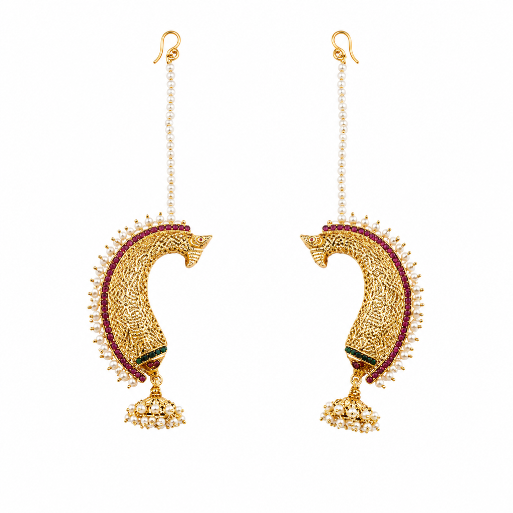 Traditional Gold-Plated Horse Motif Earcuffs with Pearls | Ethnic Statement Jewelry
