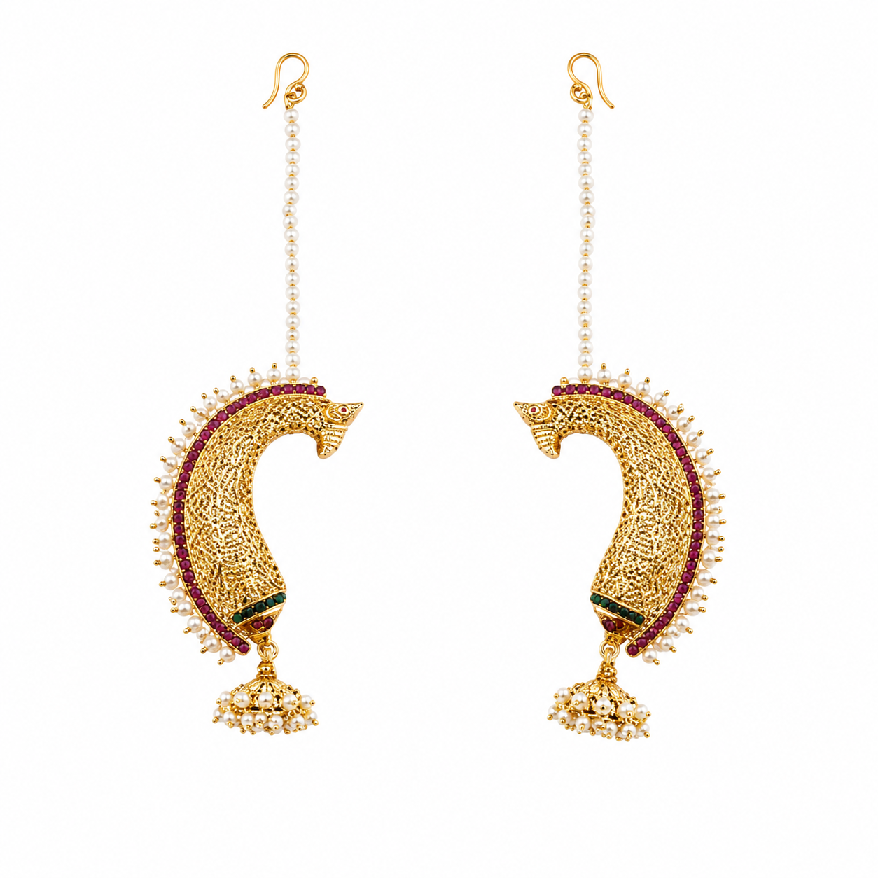 Traditional Gold-Plated Horse Motif Earcuffs with Pearls | Ethnic Statement Jewelry