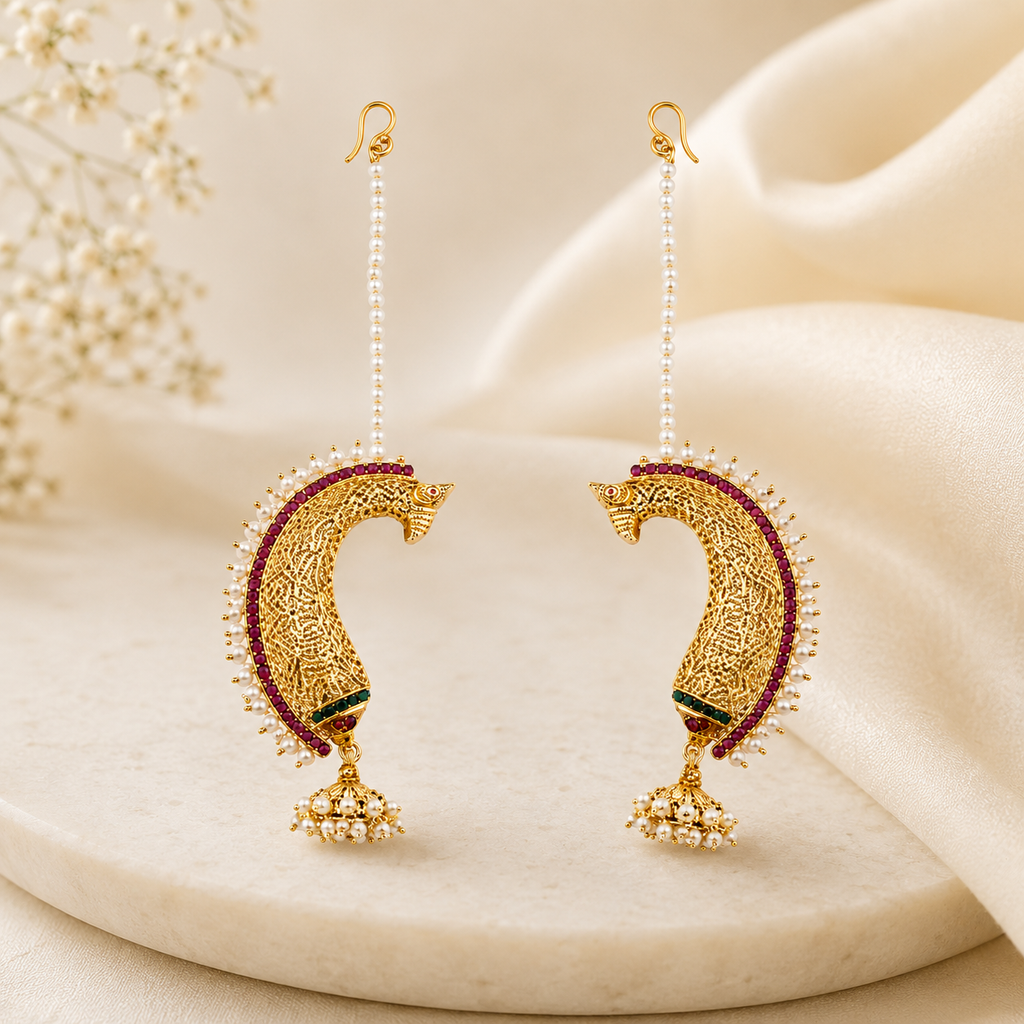 Traditional Gold-Plated Horse Motif Earcuffs with Pearls | Ethnic Statement Jewelry
