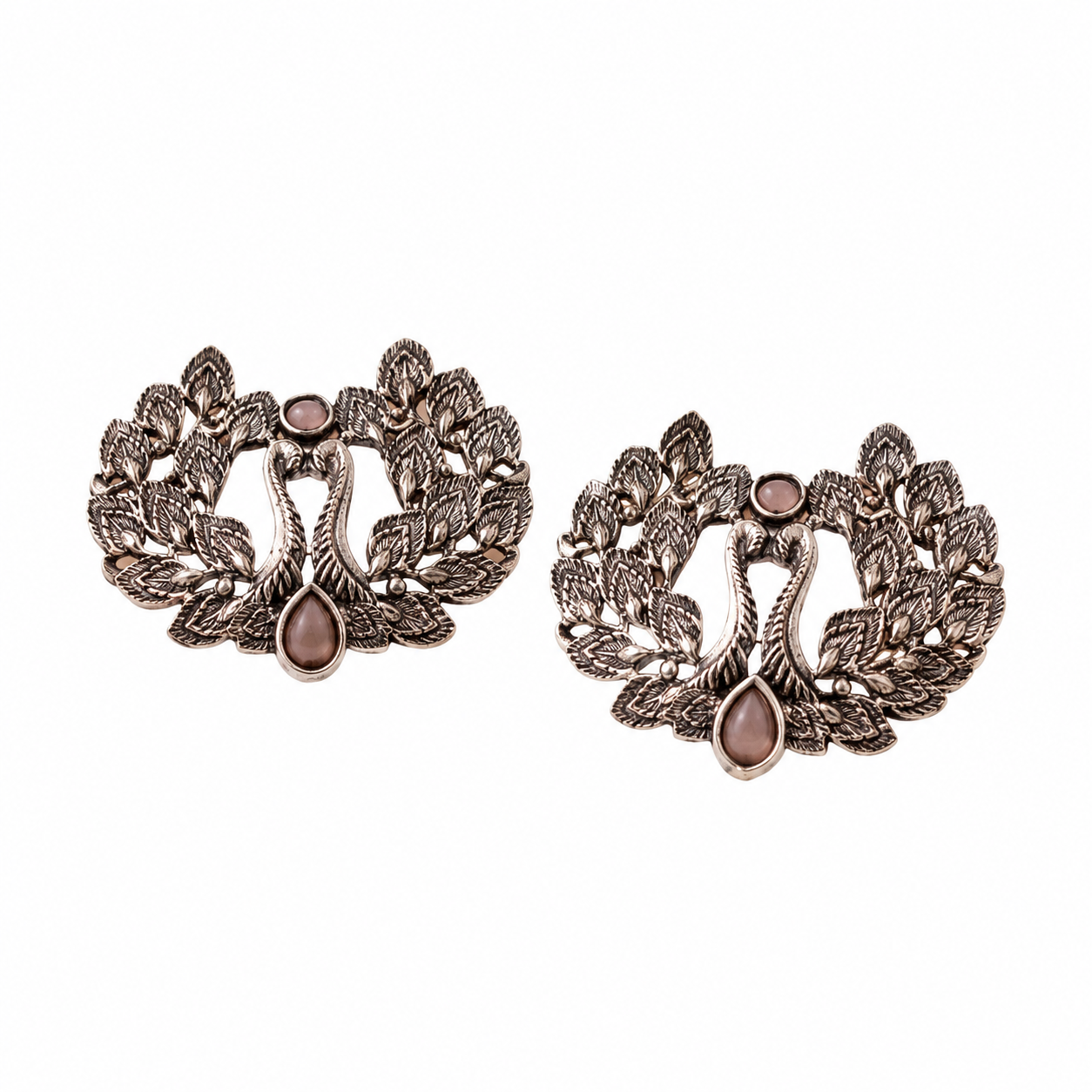 Oxidized Silver Peacock Design Stud Earrings | Ethnic Traditional Jewelry