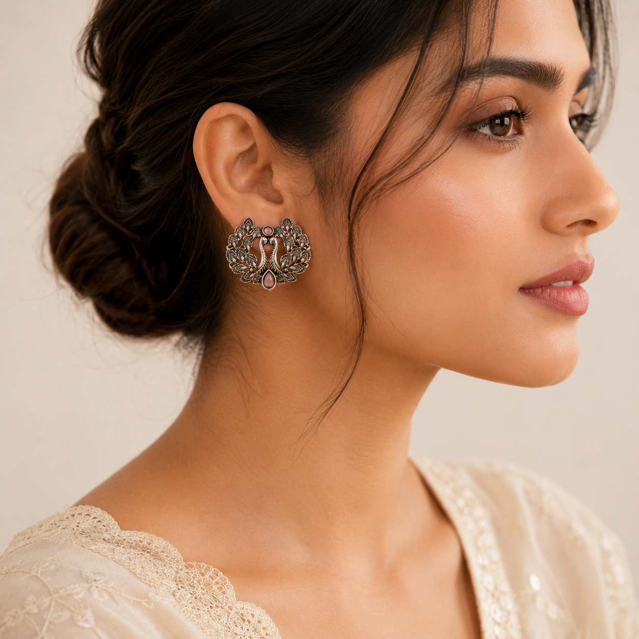 Oxidized Silver Peacock Design Stud Earrings | Ethnic Traditional Jewelry