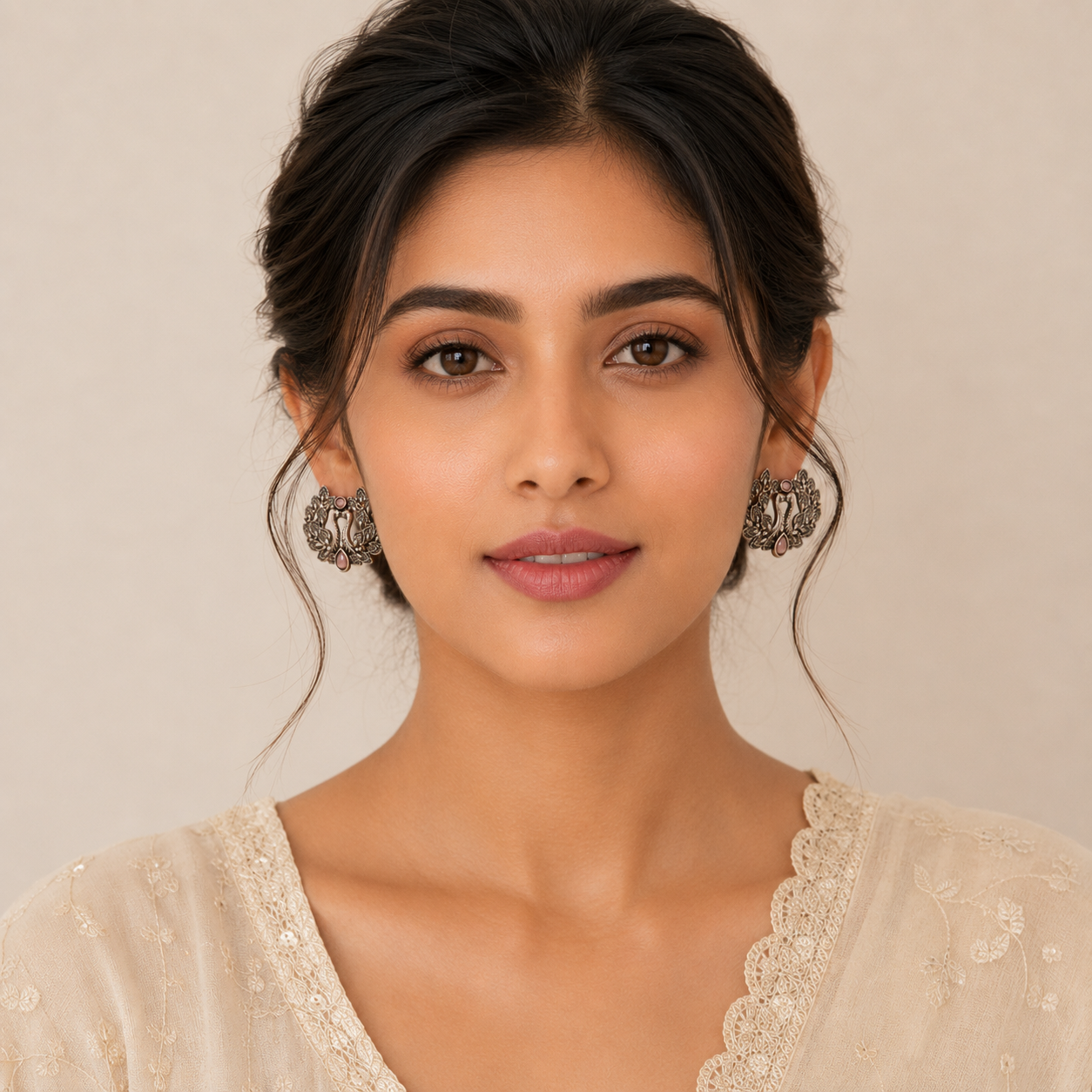 Oxidized Silver Peacock Design Stud Earrings | Ethnic Traditional Jewelry