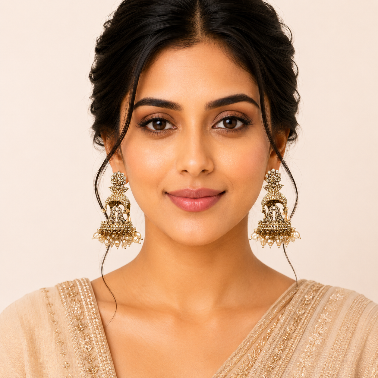 Elegant Stone-Studded Jhumka Earrings with Pearl Drops | Traditional Ethnic Jewelry