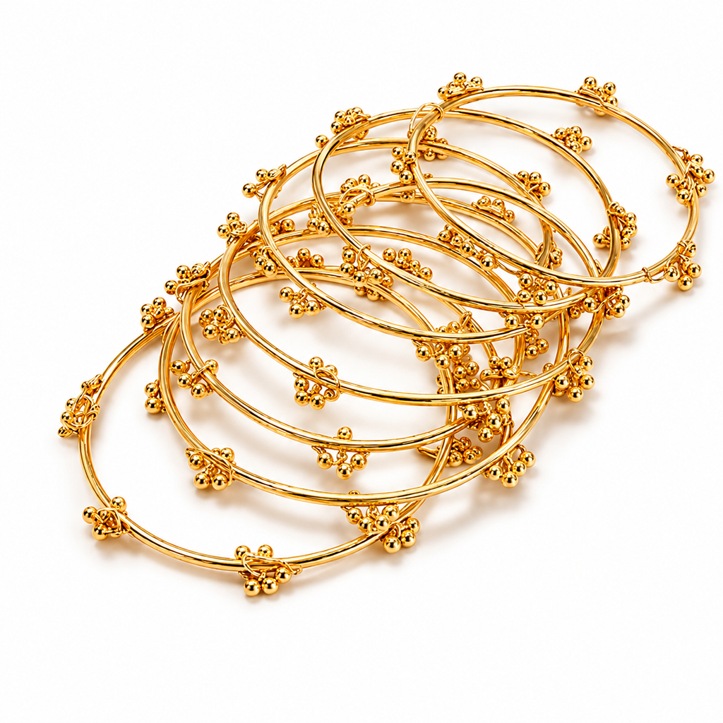 Set of 8 Gold Beaded Bangles | Exquisite Traditional Jewelry