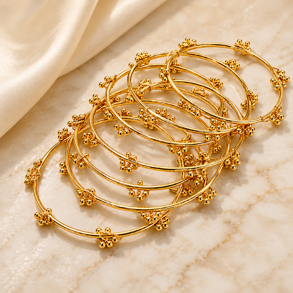 Set of 8 Gold Beaded Bangles | Exquisite Traditional Jewelry