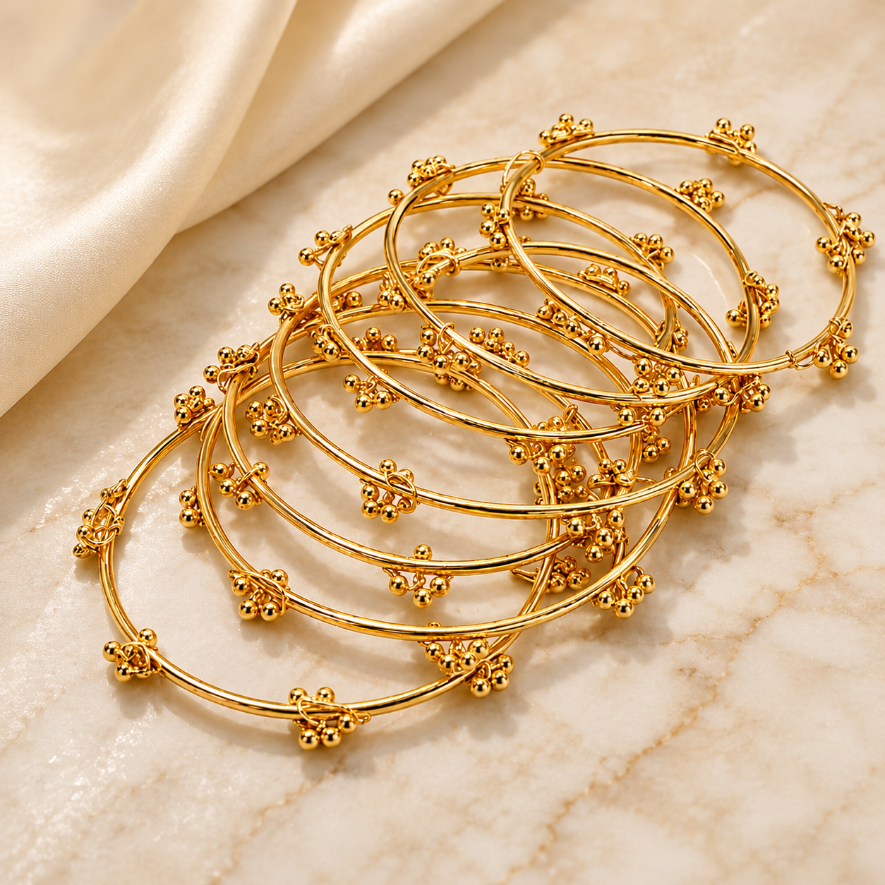 Set of 8 Gold Beaded Bangles | Exquisite Traditional Jewelry