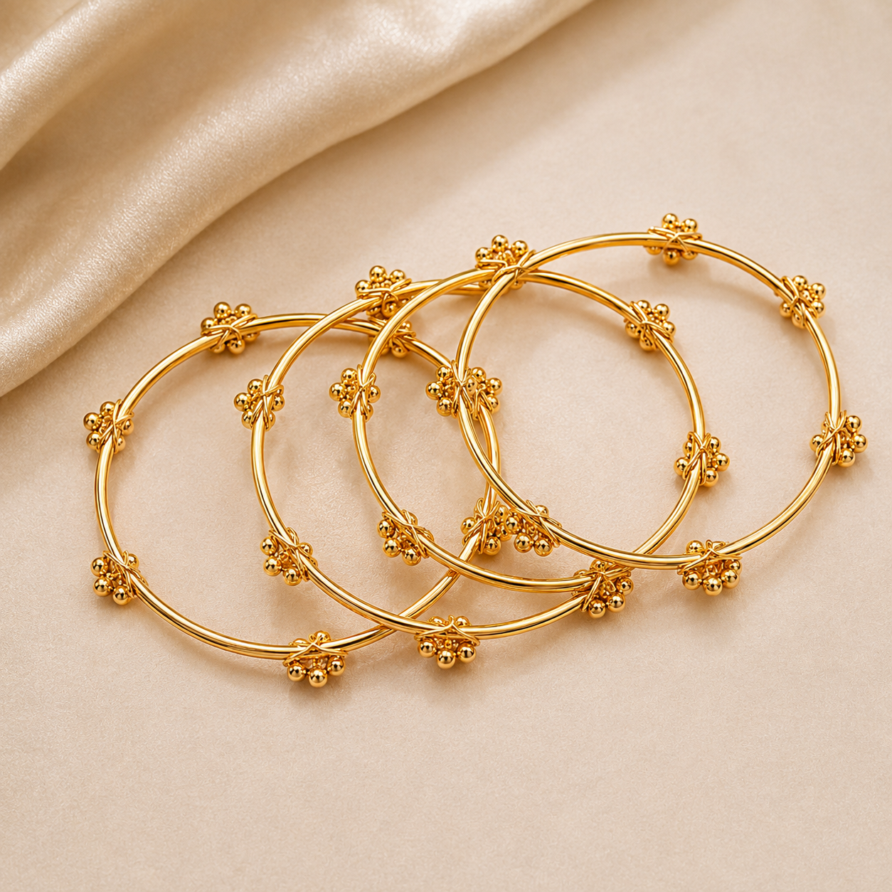 Elegant Gold-Tone Beaded Bangle Set - Traditional Stackable Jewelry for Women & Girls - Lightweight Festive & Wedding Wear Accessories