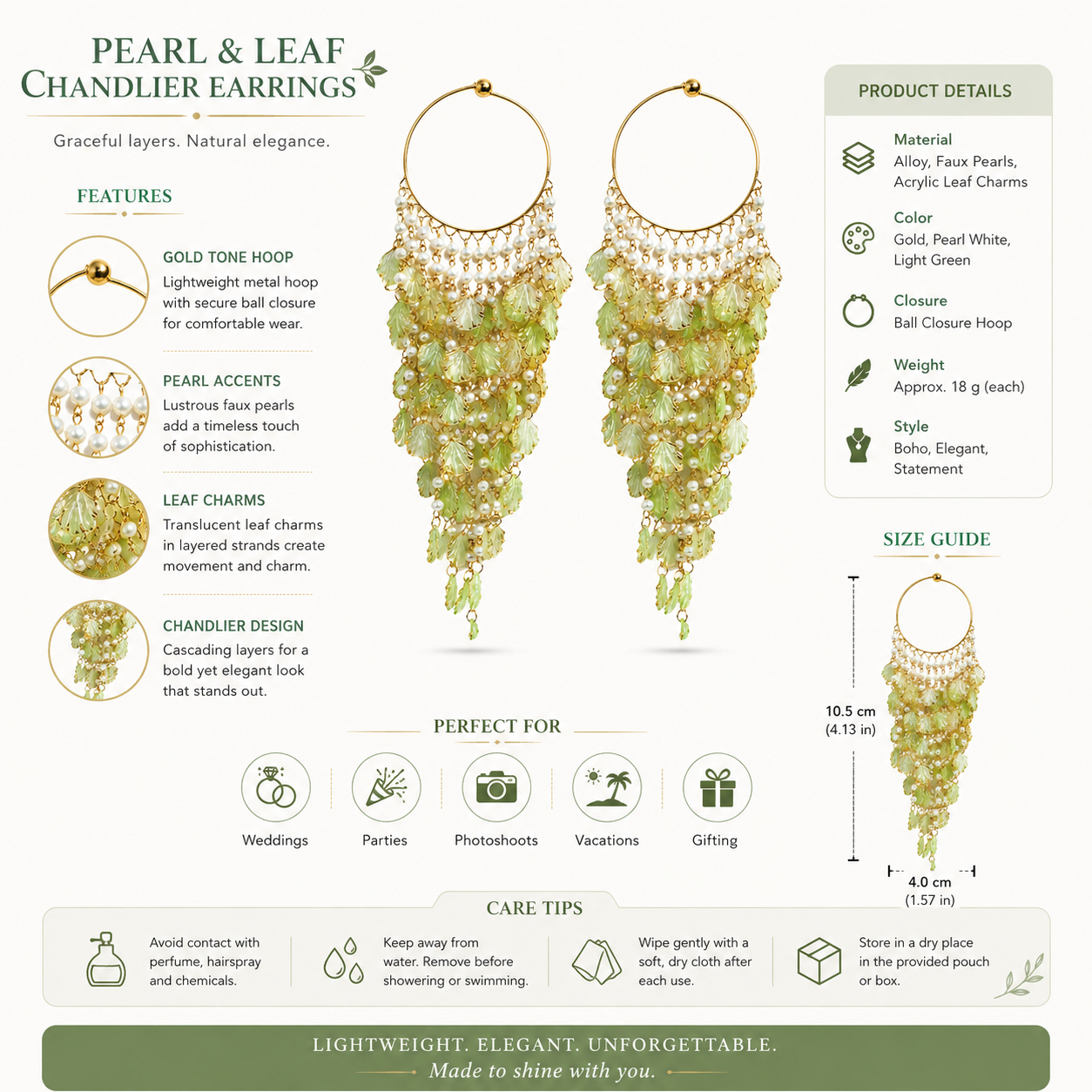 Green Floral Pearl Kaleere, Gold Plated, Traditional Bridal Hanging Latkan, for Mehndi, Haldi and Wedding