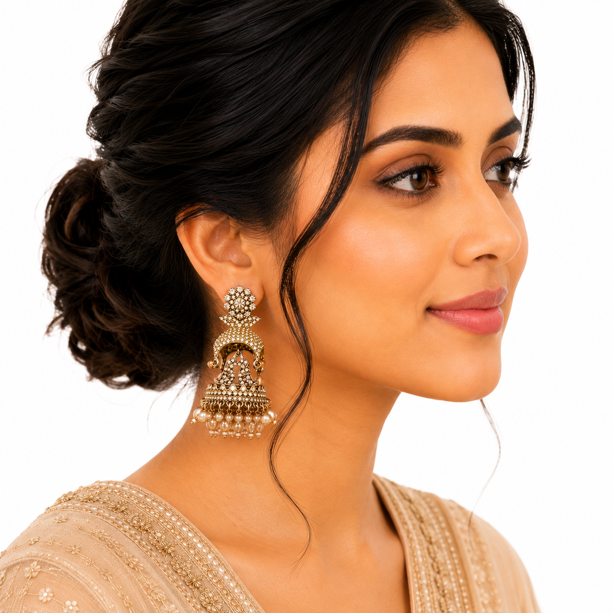 Elegant Stone-Studded Jhumka Earrings with Pearl Drops | Traditional Ethnic Jewelry