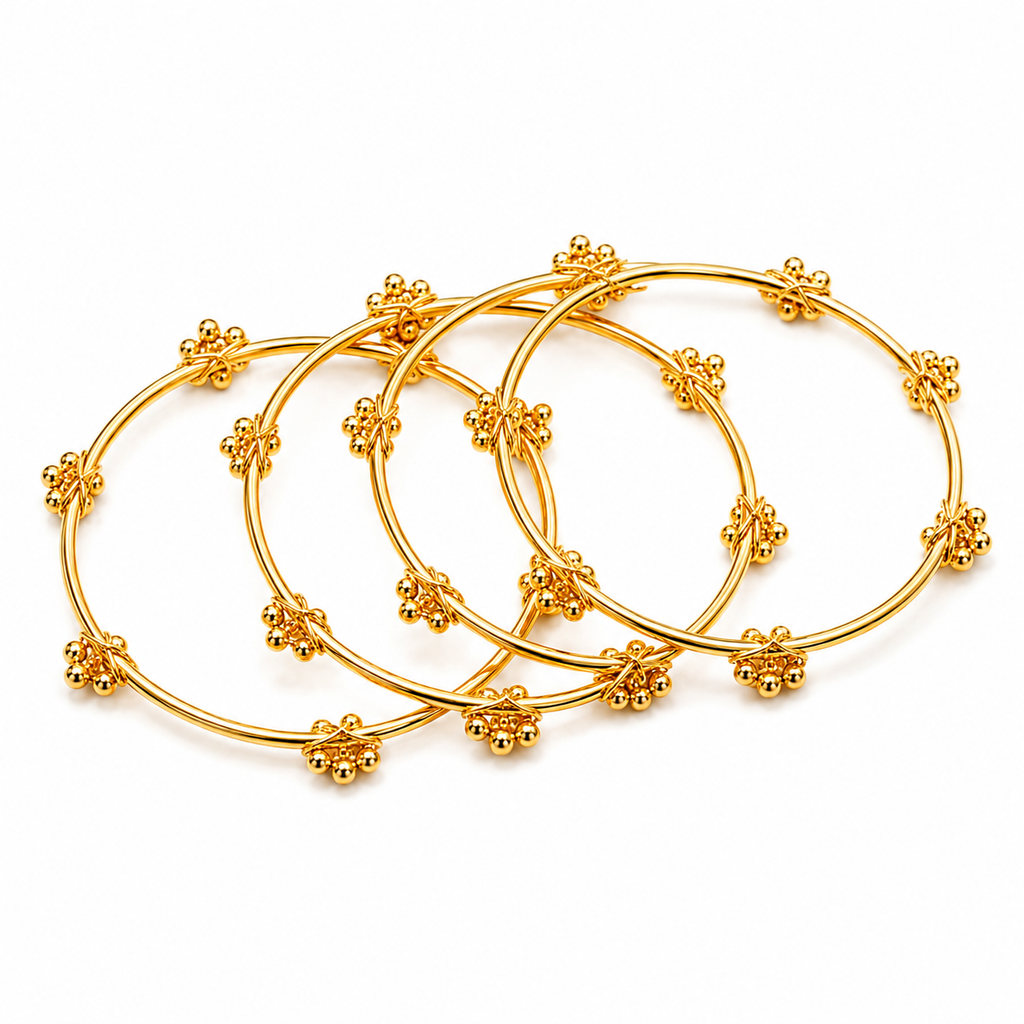 Elegant Gold-Tone Beaded Bangle Set - Traditional Stackable Jewelry for Women & Girls - Lightweight Festive & Wedding Wear Accessories