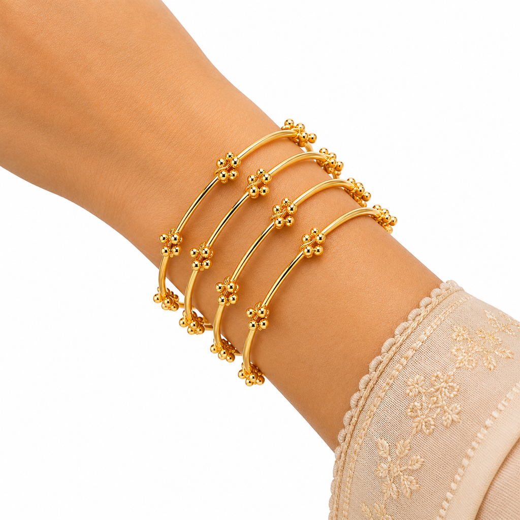 Elegant Gold-Tone Beaded Bangle Set - Traditional Stackable Jewelry for Women & Girls - Lightweight Festive & Wedding Wear Accessories