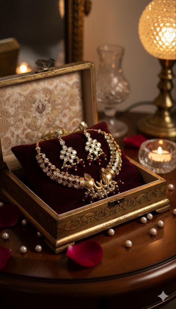 Gajlaxmi Choker Necklace Set with Earrings | Traditional Kundan Bridal Jewelry