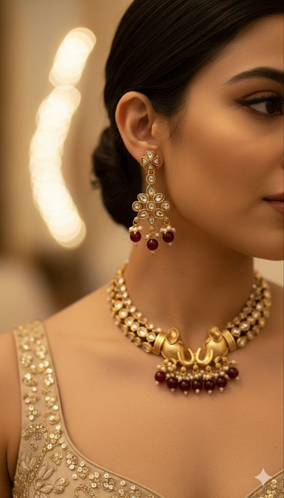 Gajlaxmi Choker Necklace Set with Earrings | Traditional Kundan Bridal Jewelry