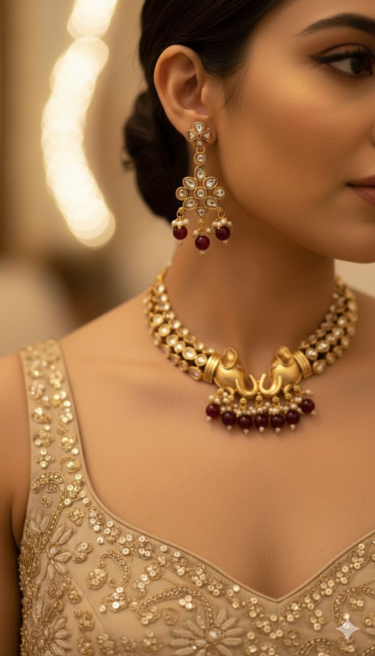 Gajlaxmi Choker Necklace Set with Earrings | Traditional Kundan Bridal Jewelry