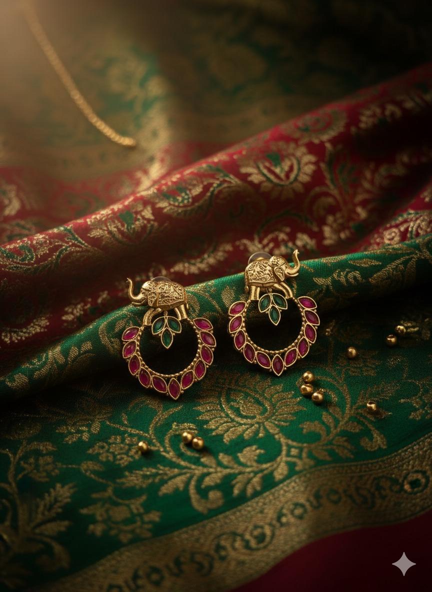 🐘 Gajraj Hathi Temple Earrings | Antique Gold Elephant Jewelry by Manikundala 🐘