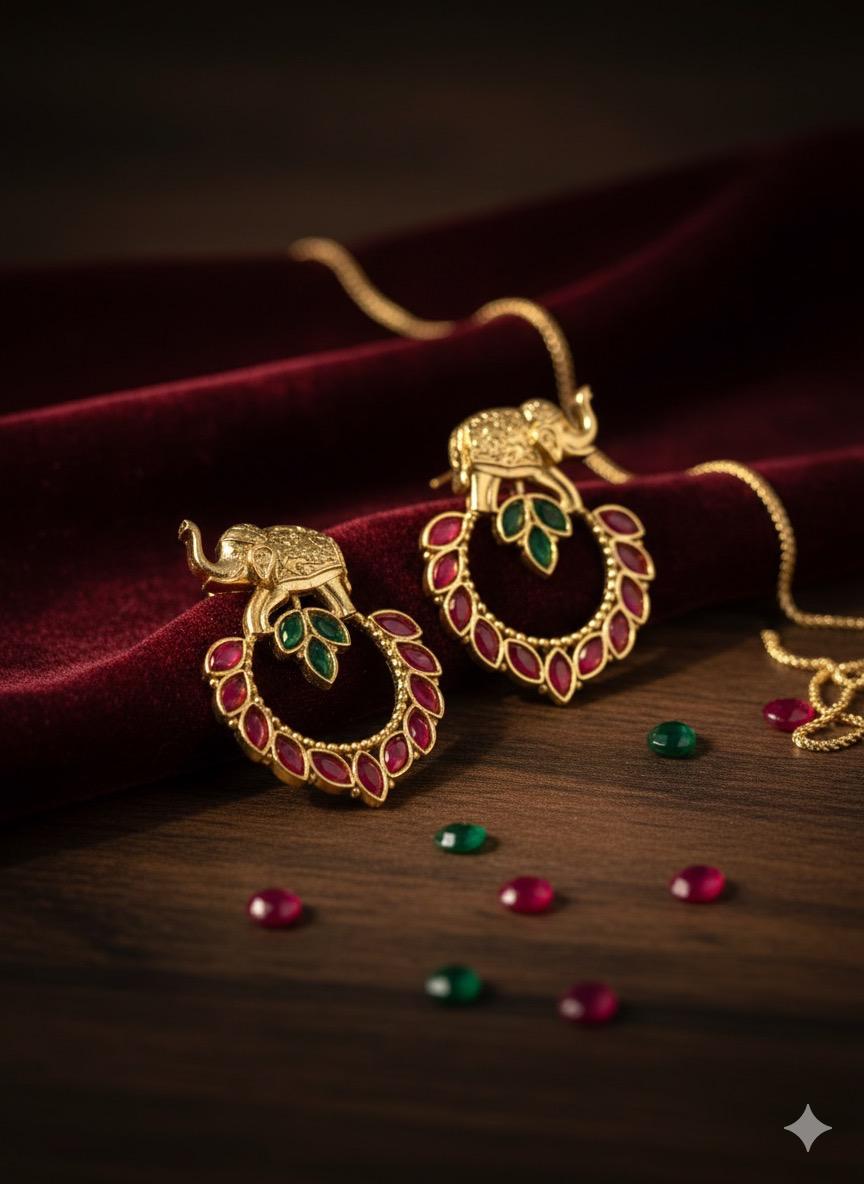 🐘 Gajraj Hathi Temple Earrings | Antique Gold Elephant Jewelry by Manikundala 🐘