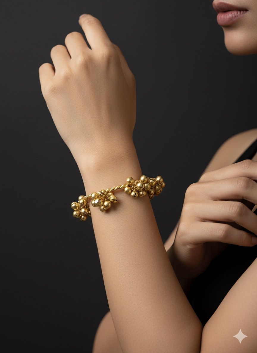 Ghungroo Kangan Bracelet | Golden Twined Bell Bangle