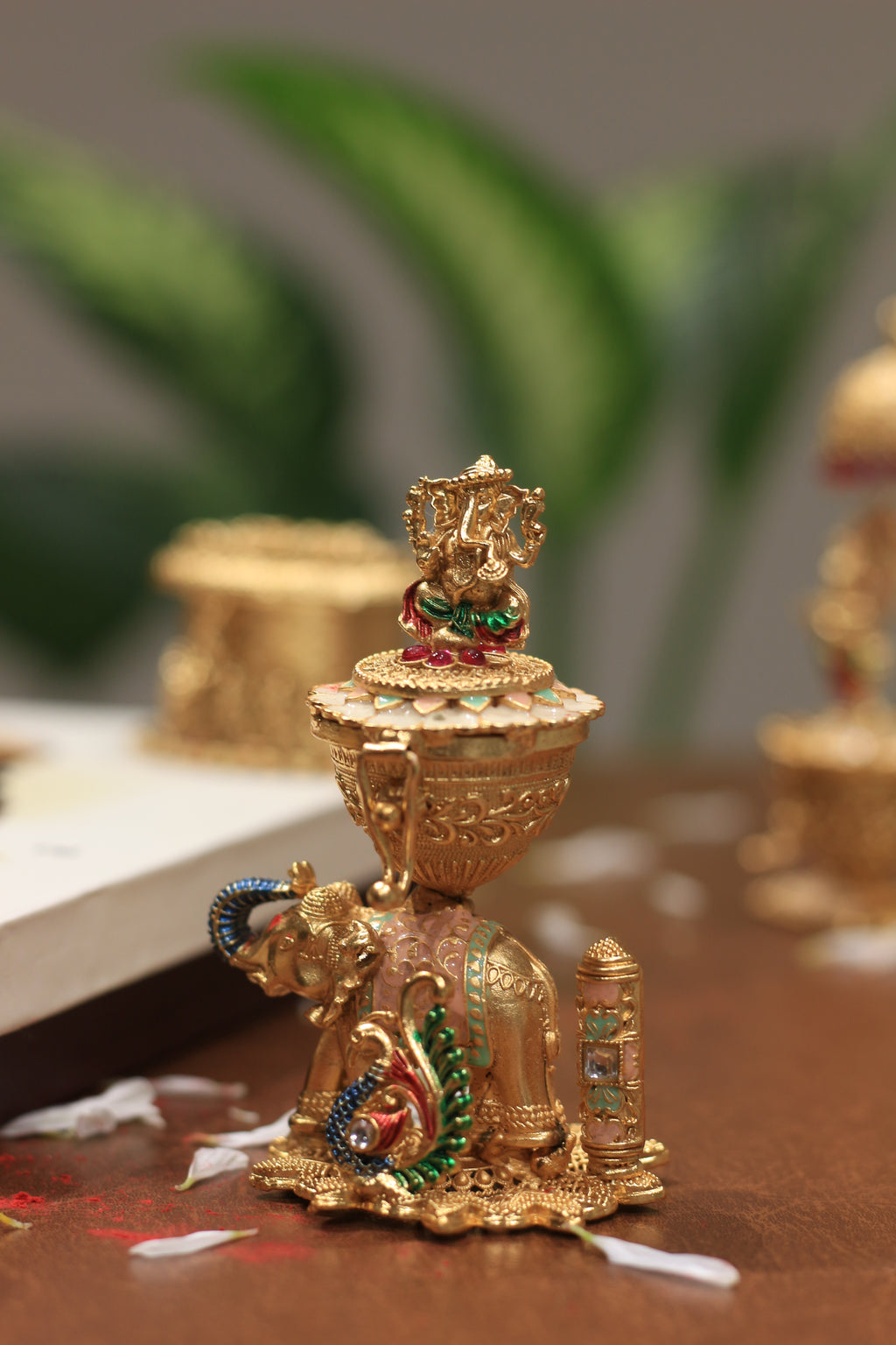Ganesha sitting on Elephant sindoor box