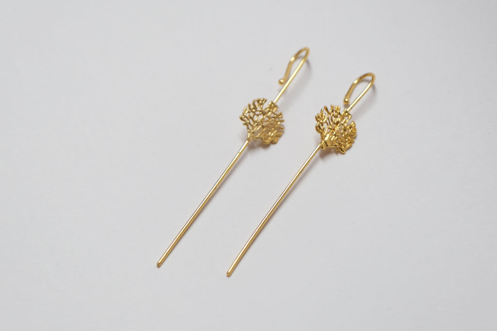 Golden Leaves Hook Earrings| Nature-Inspired Threader Dangles