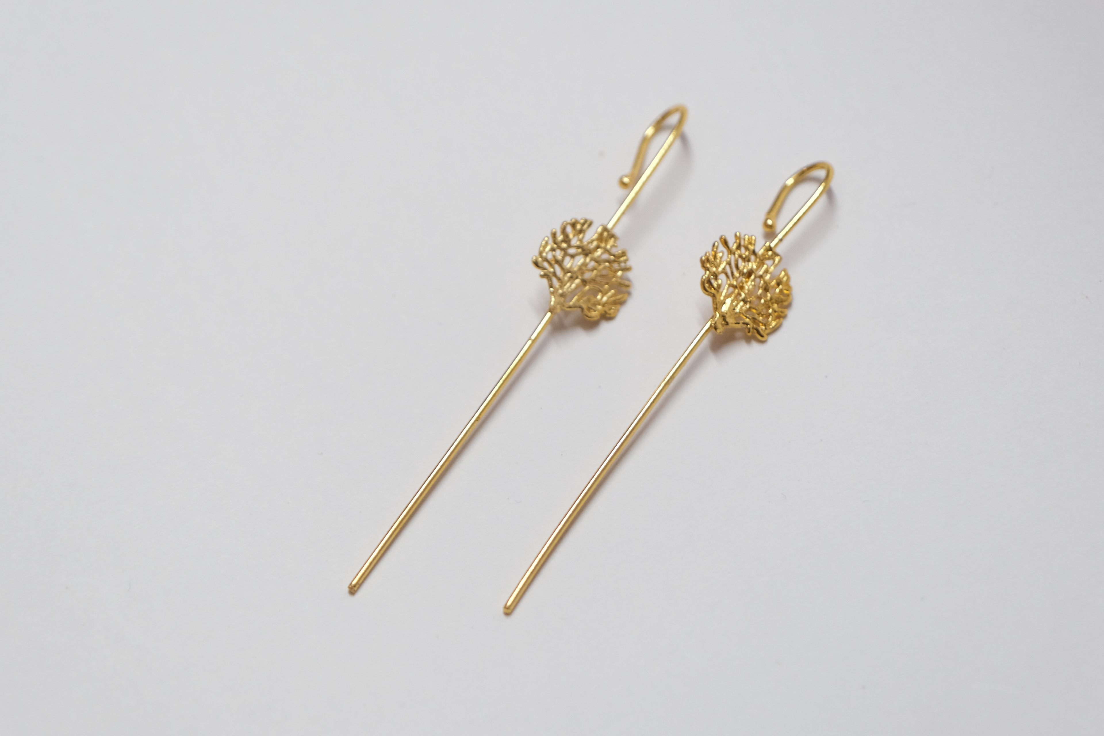 Golden Leaves Hook Earrings| Nature-Inspired Threader Dangles
