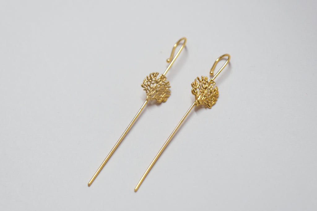 Golden Leaves Hook Earrings| Nature-Inspired Threader Dangles