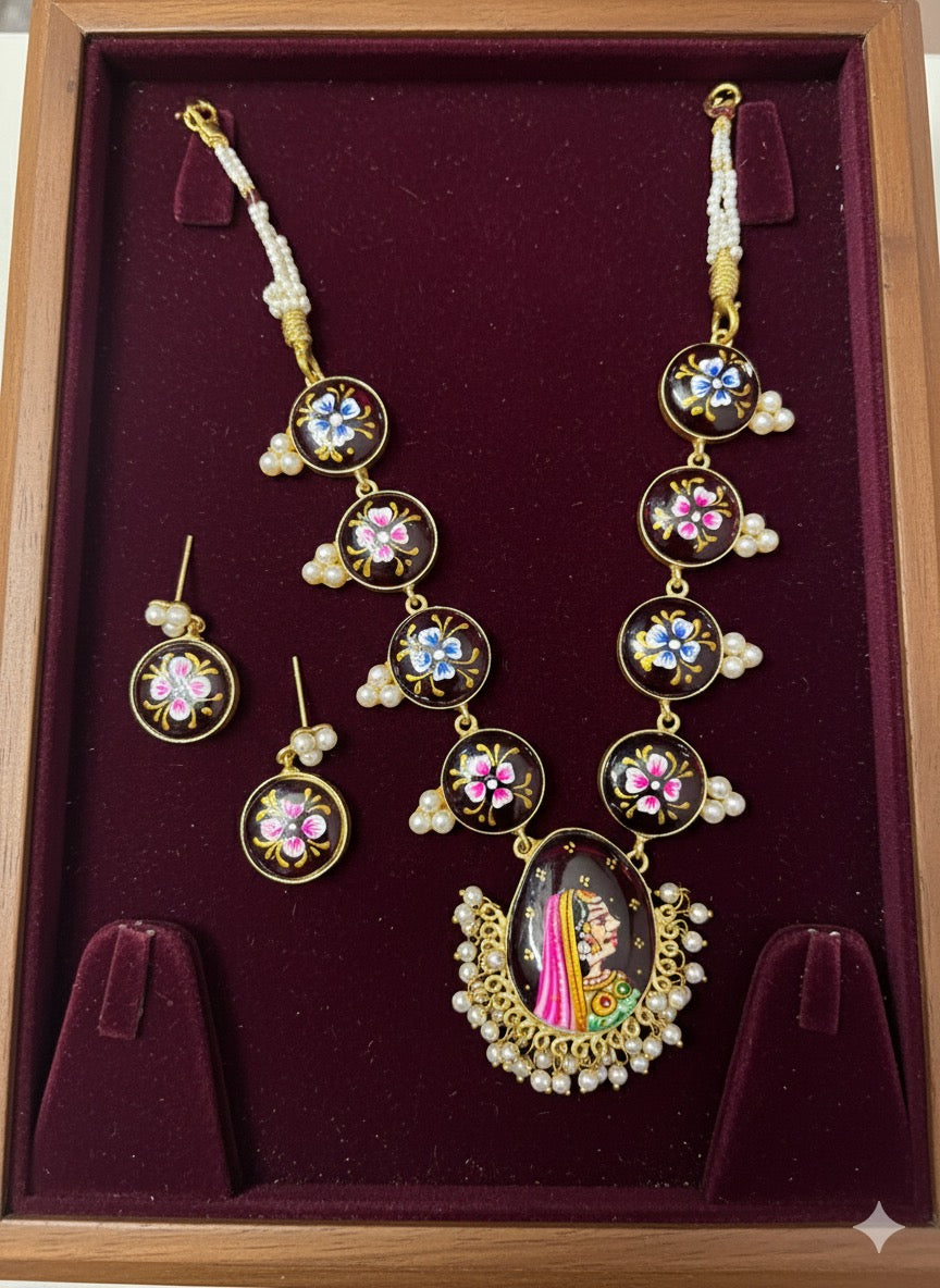 Hand-Painted Meenakari Painting Necklace – Traditional Indian Art Statement Set