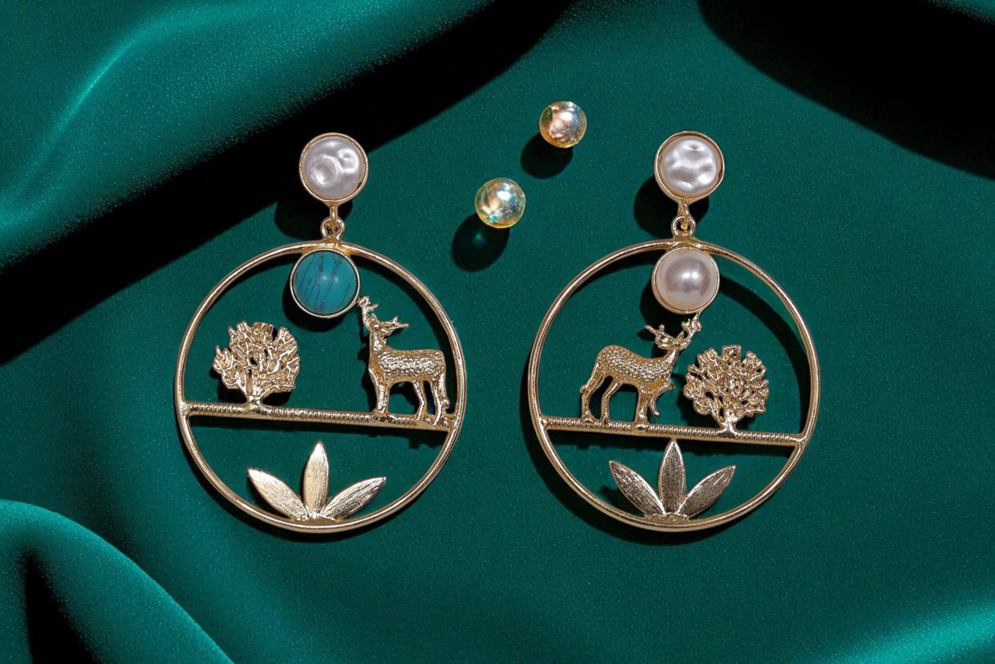🦌 Manikundala – Pearl of the Wild Drop Earrings✨