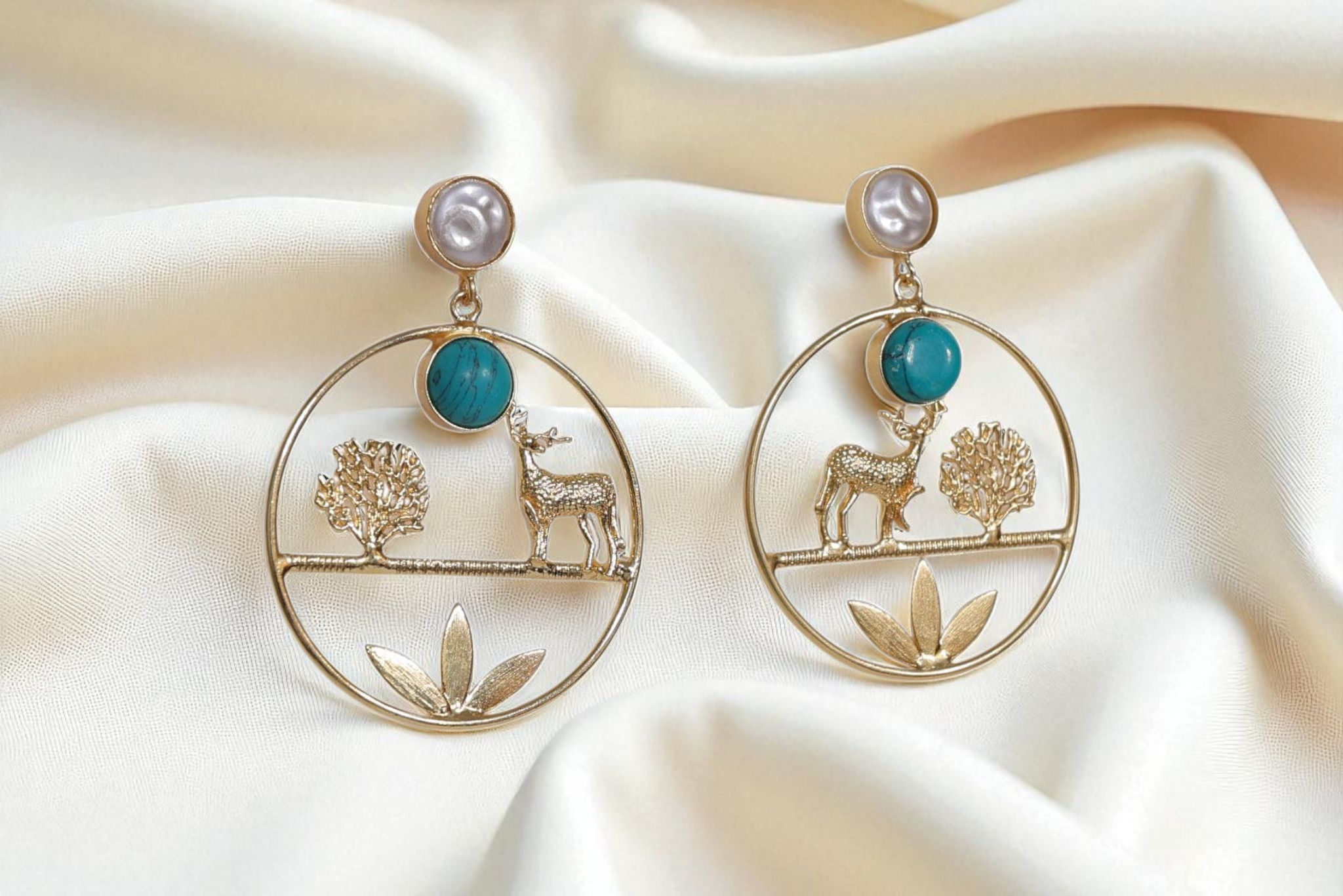 🦌 Manikundala – Pearl of the Wild Drop Earrings✨