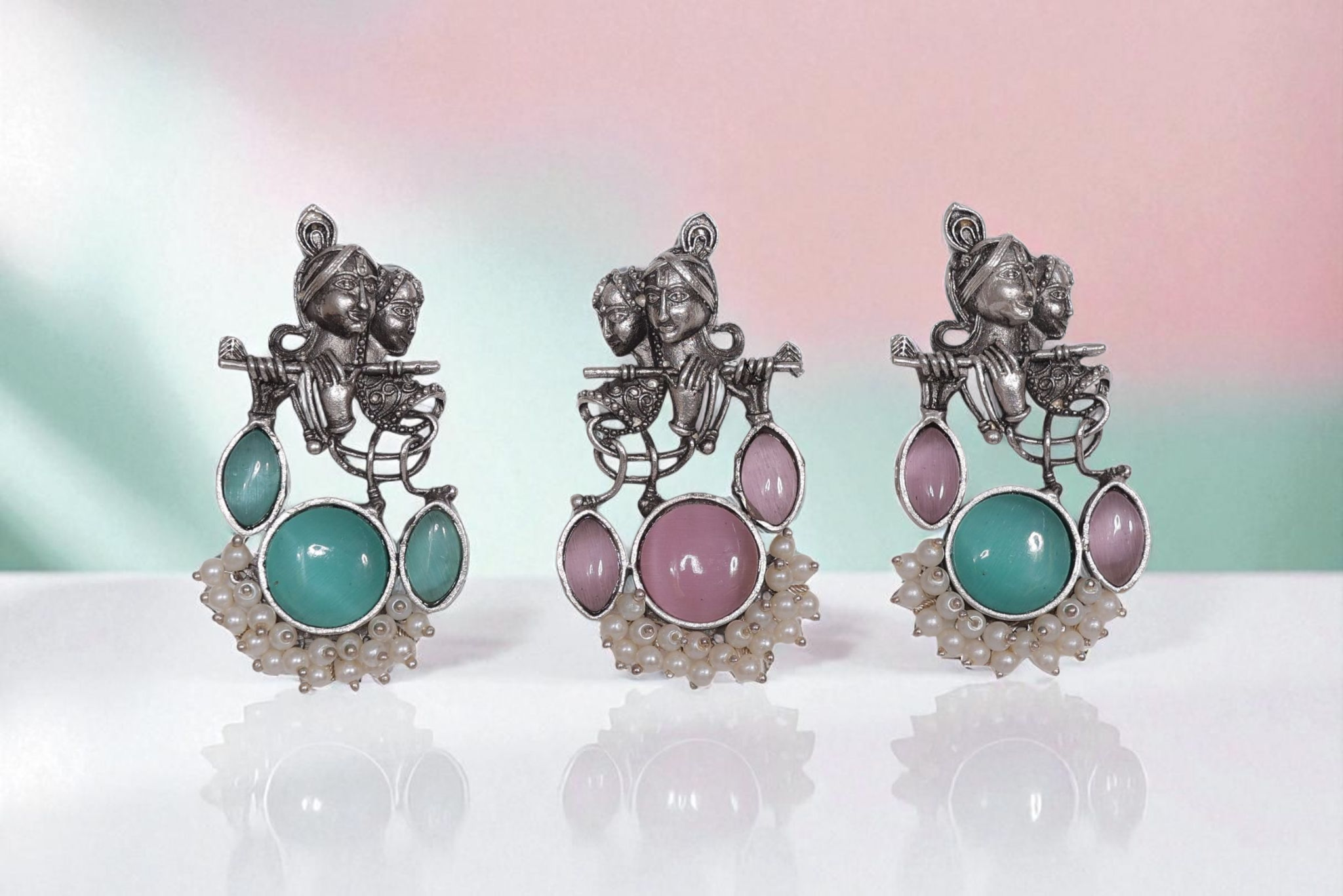 Radha Krishna Rass Earrings – Divine Art-Inspired Temple Jewelry by Manikundala