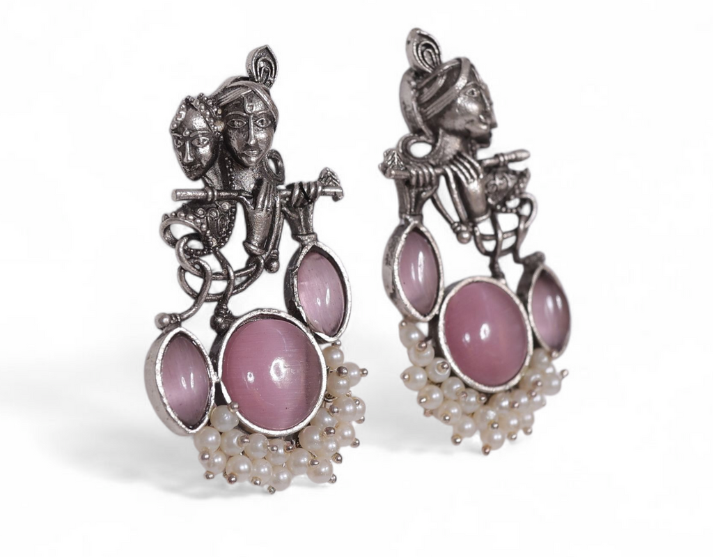 Radha Krishna Rass Earrings – Divine Art-Inspired Temple Jewelry by Manikundala