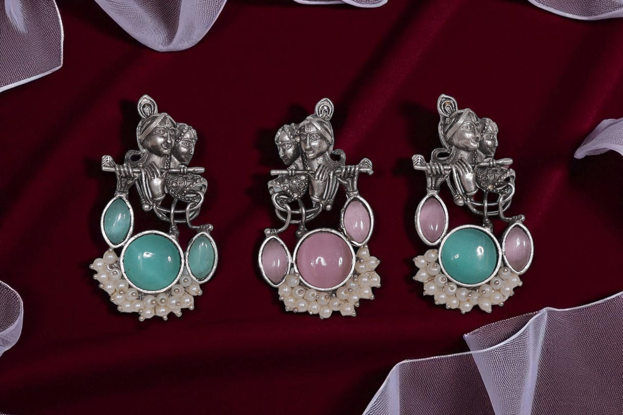 Radha Krishna Rass Earrings – Divine Art-Inspired Temple Jewelry by Manikundala