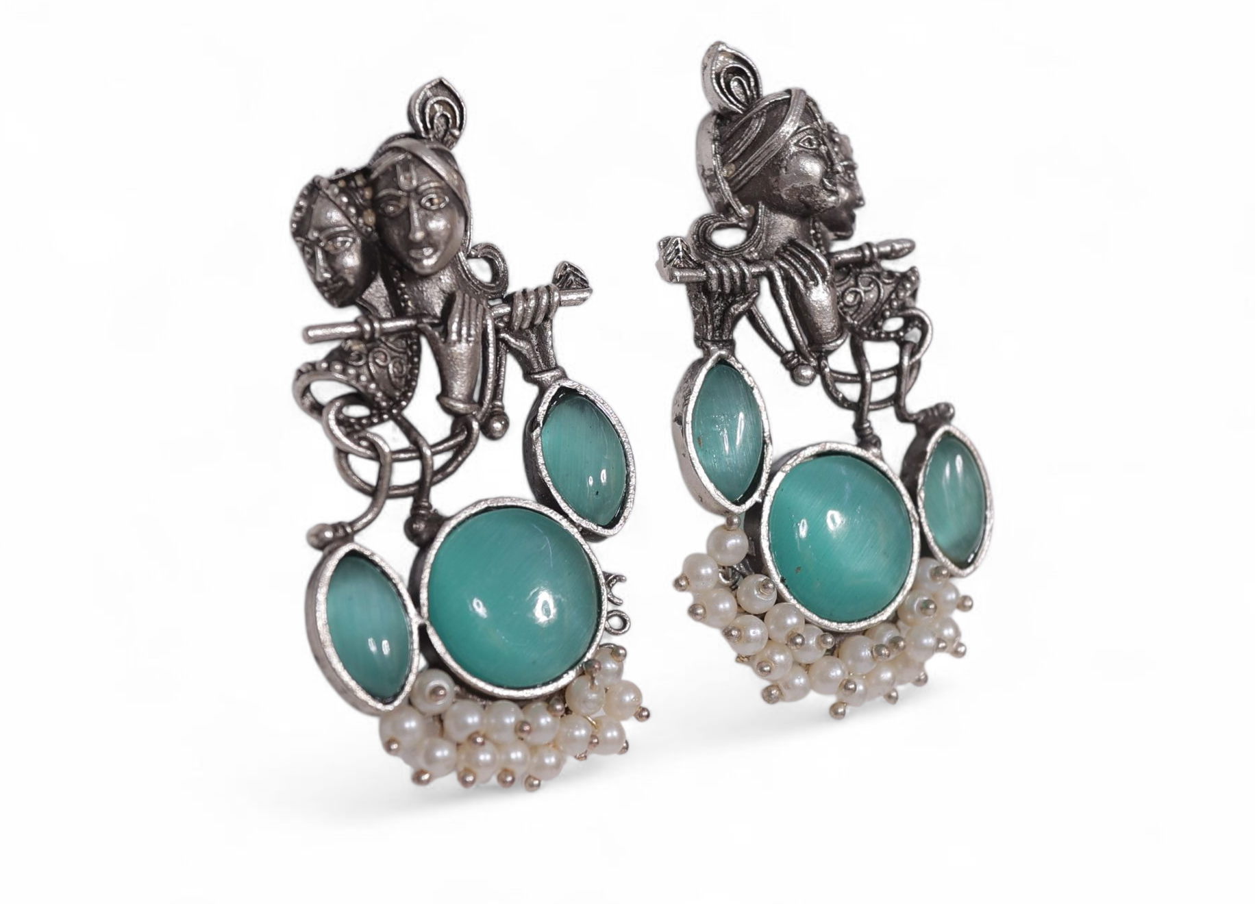 Radha Krishna Rass Earrings – Divine Art-Inspired Temple Jewelry by Manikundala