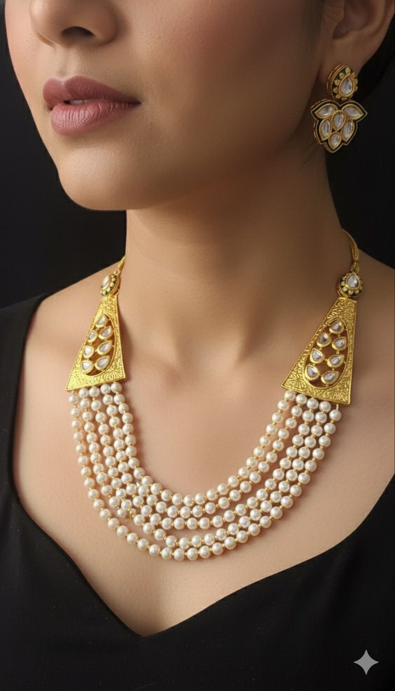 👑 Manikundala Pearl Rani Haar Set – Royal Multistrand Heritage Necklace 👑