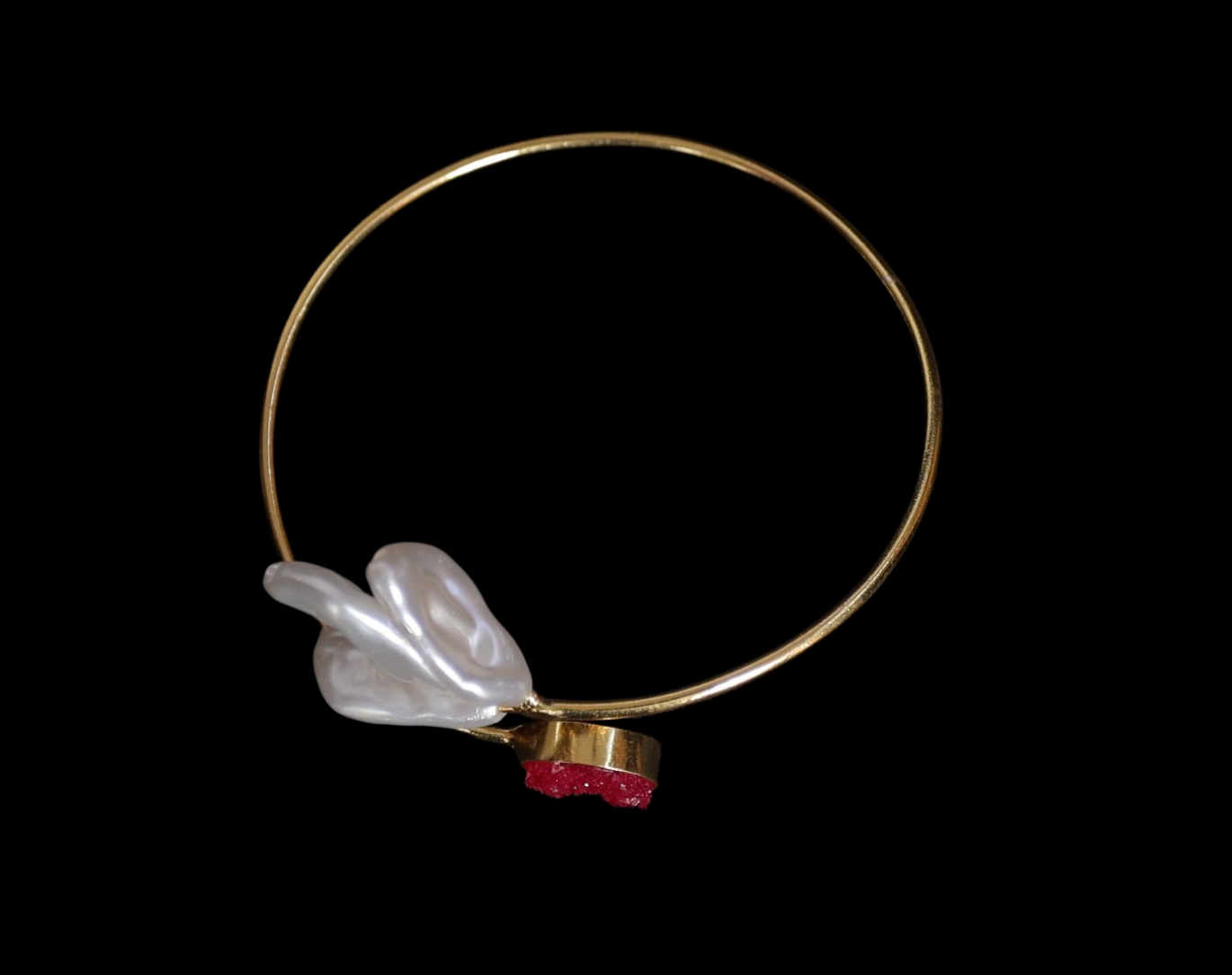Ruby & Baroque Pearl Cuff Bracelet – Statement Gold Bangle ✨