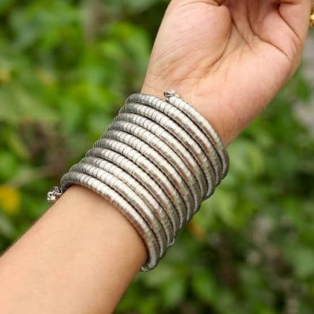 Silver Spiral Bangles – Handcrafted Multi-Layer Adjustable Kada
