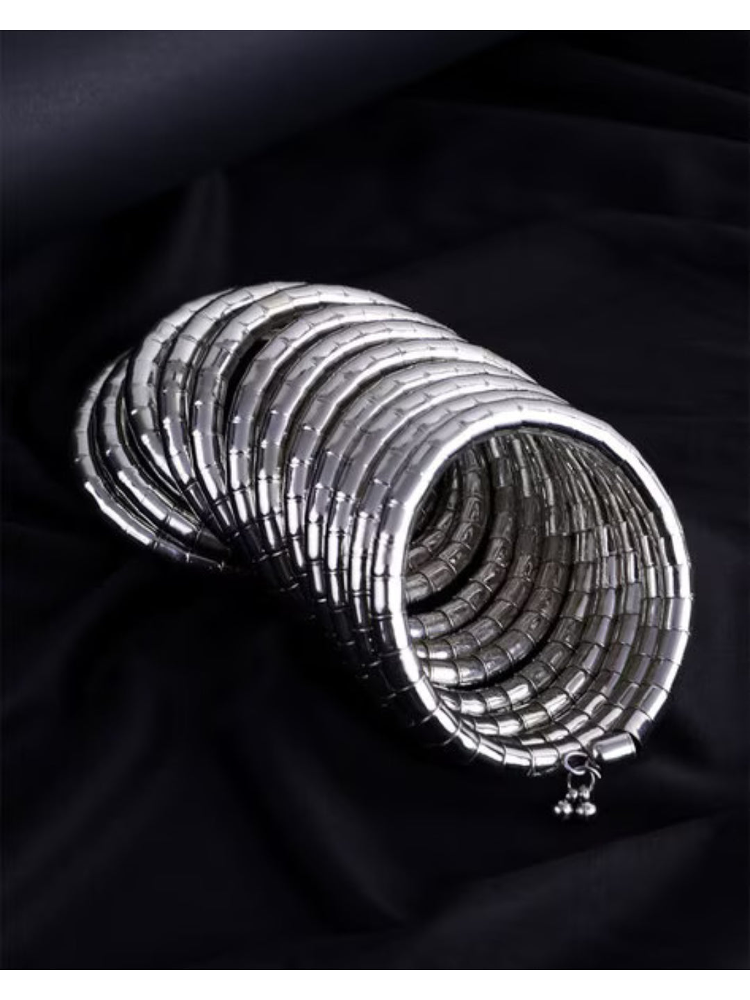 Silver Spiral Bangles – Handcrafted Multi-Layer Adjustable Kada