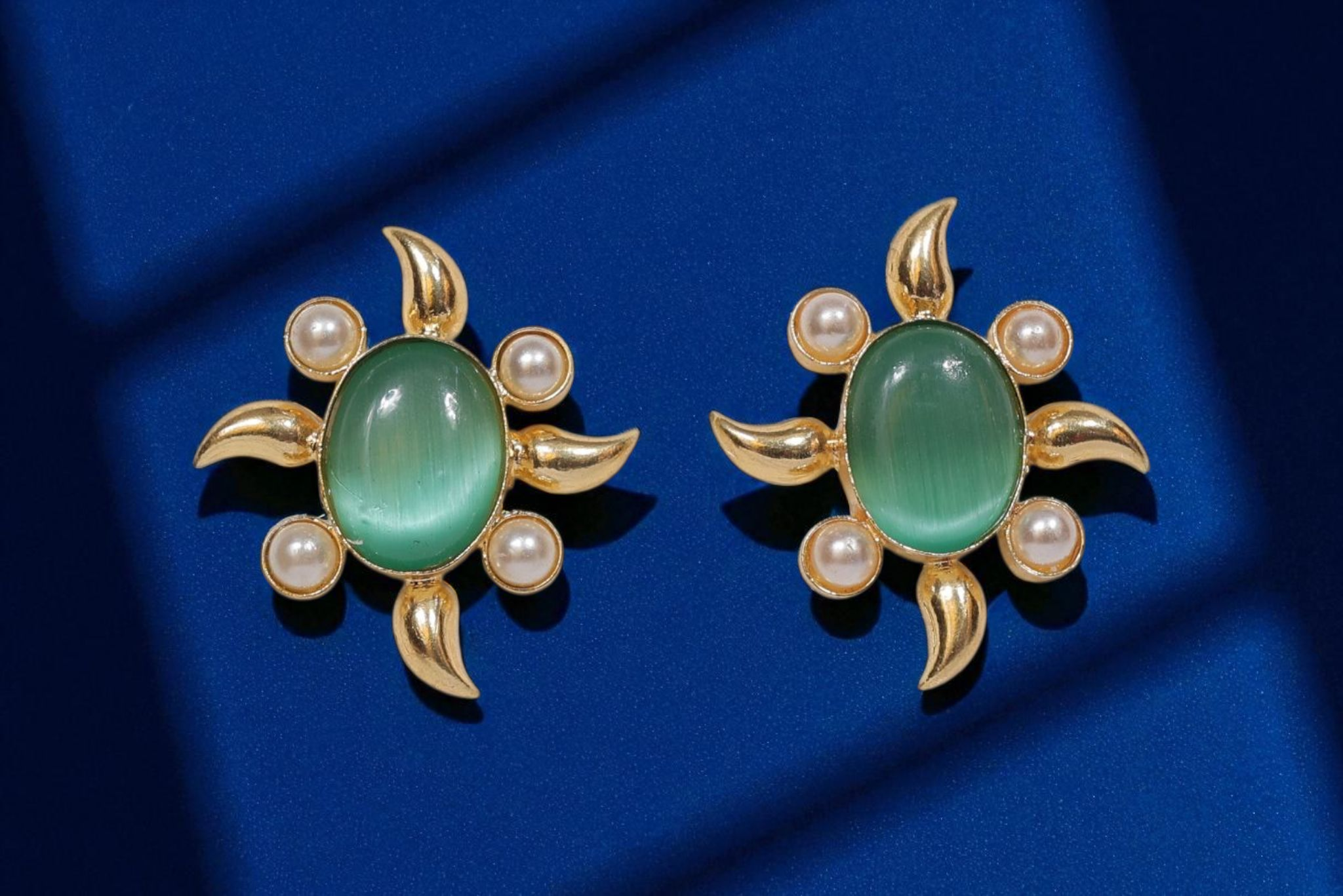 Manikundala Celestial Star Studs – Indigo & Sea Green Statement Earrings 🌟