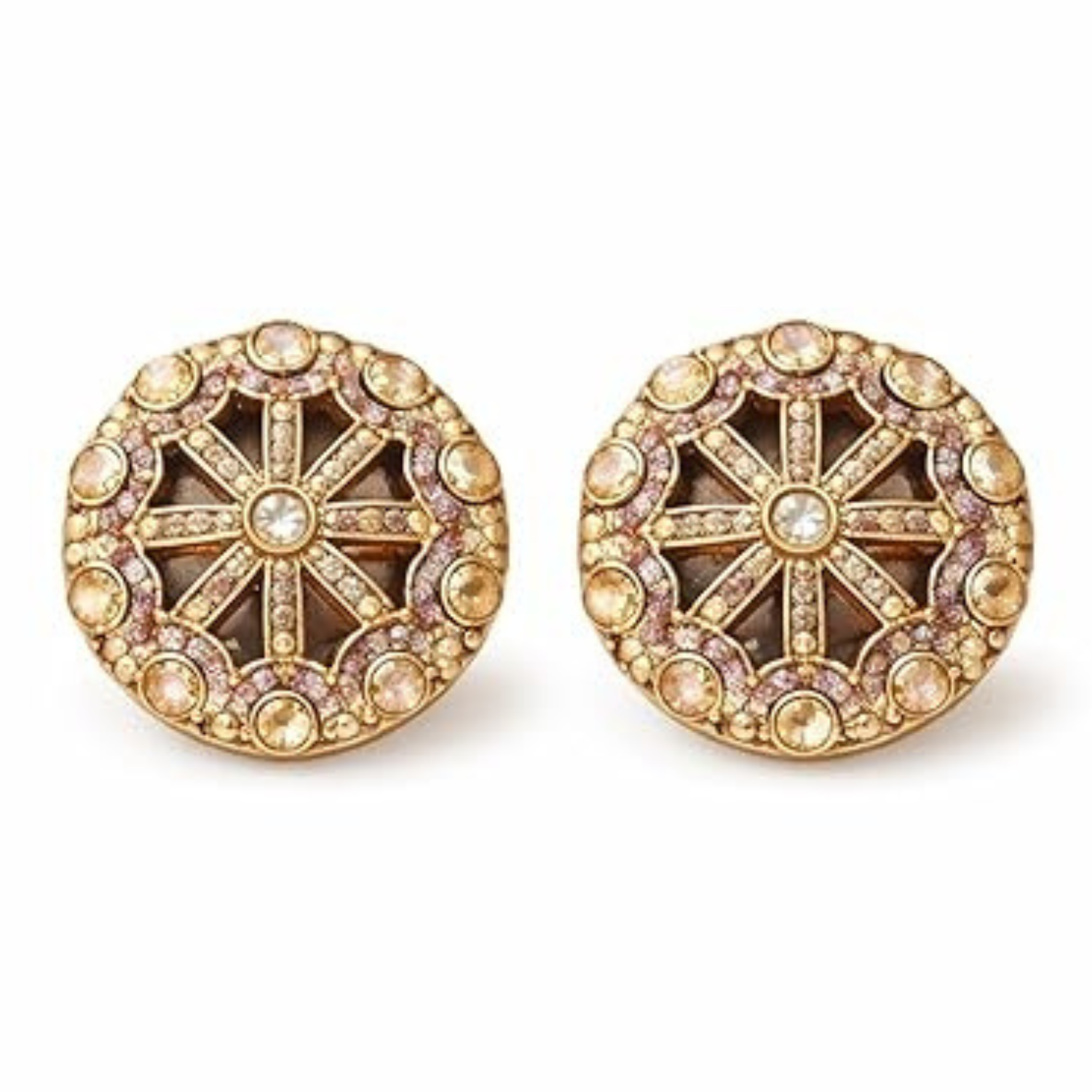 Elegant Gold-Tone Designer Stud Earrings with Crystal & Gemstone Accents