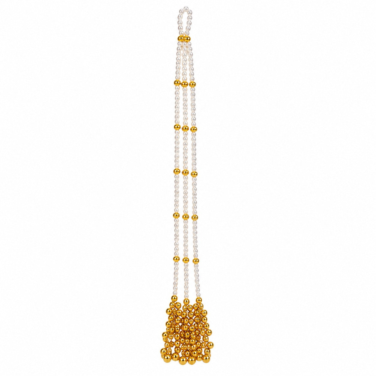 Kashmiri Paranda Pearl Latkan for Women, Traditional Hair Accessory with White Pearl Strings, Golden Bead Tassel, Bridal Braid Decoration for Punjabi & Ethnic Hairstyles
