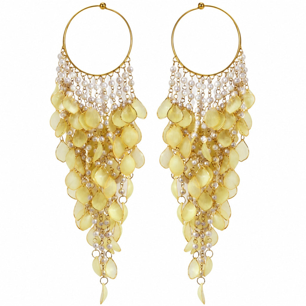 Yellow Floral Pearl Kaleere, Gold Plated, Traditional Bridal Hanging Latkan, for Mehndi, Haldi & Wedding