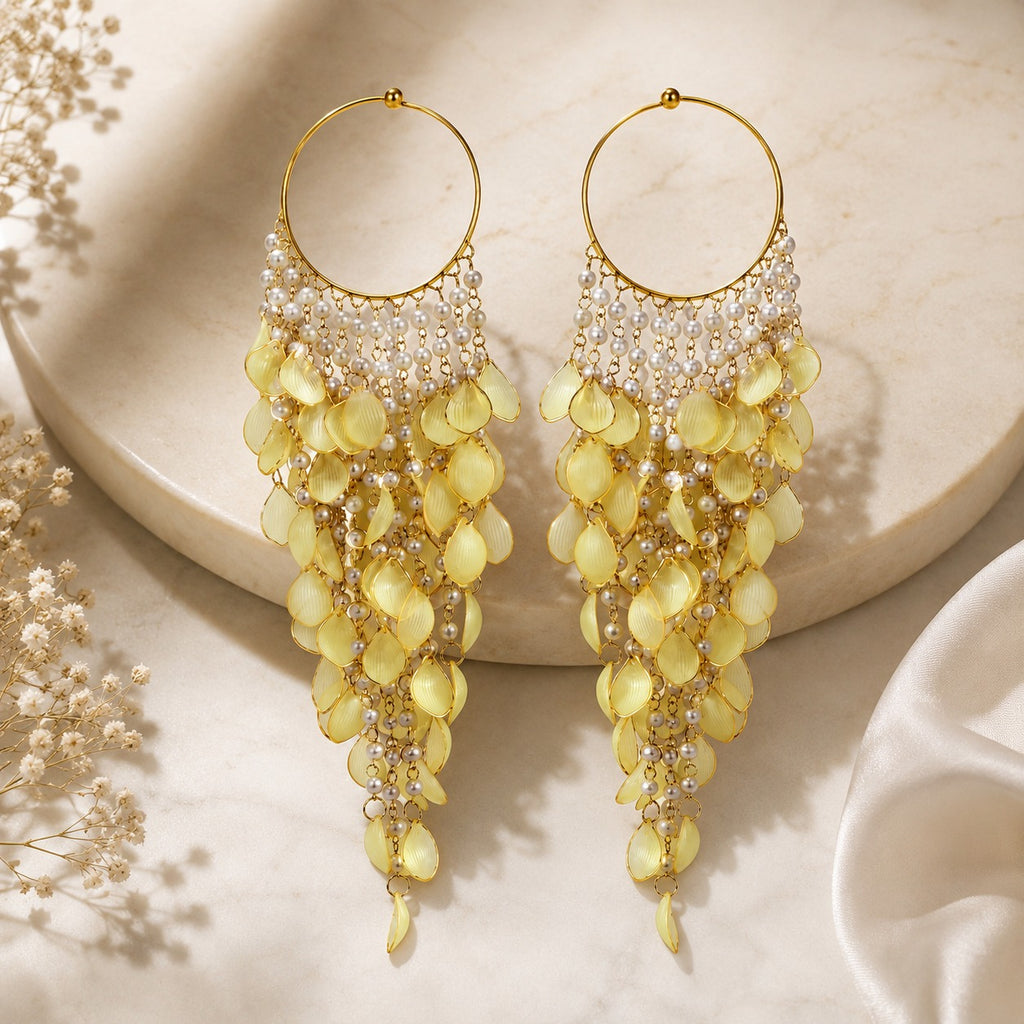Yellow Floral Pearl Kaleere, Gold Plated, Traditional Bridal Hanging Latkan, for Mehndi, Haldi & Wedding