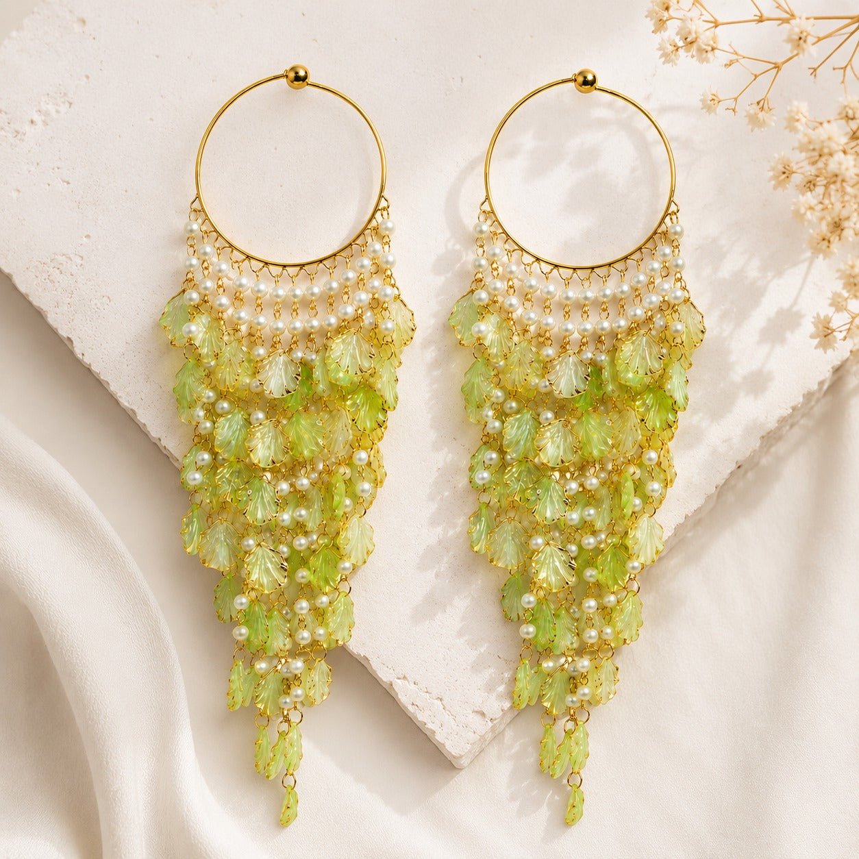 Green Floral Pearl Kaleere, Gold Plated, Traditional Bridal Hanging Latkan, for Mehndi, Haldi and Wedding