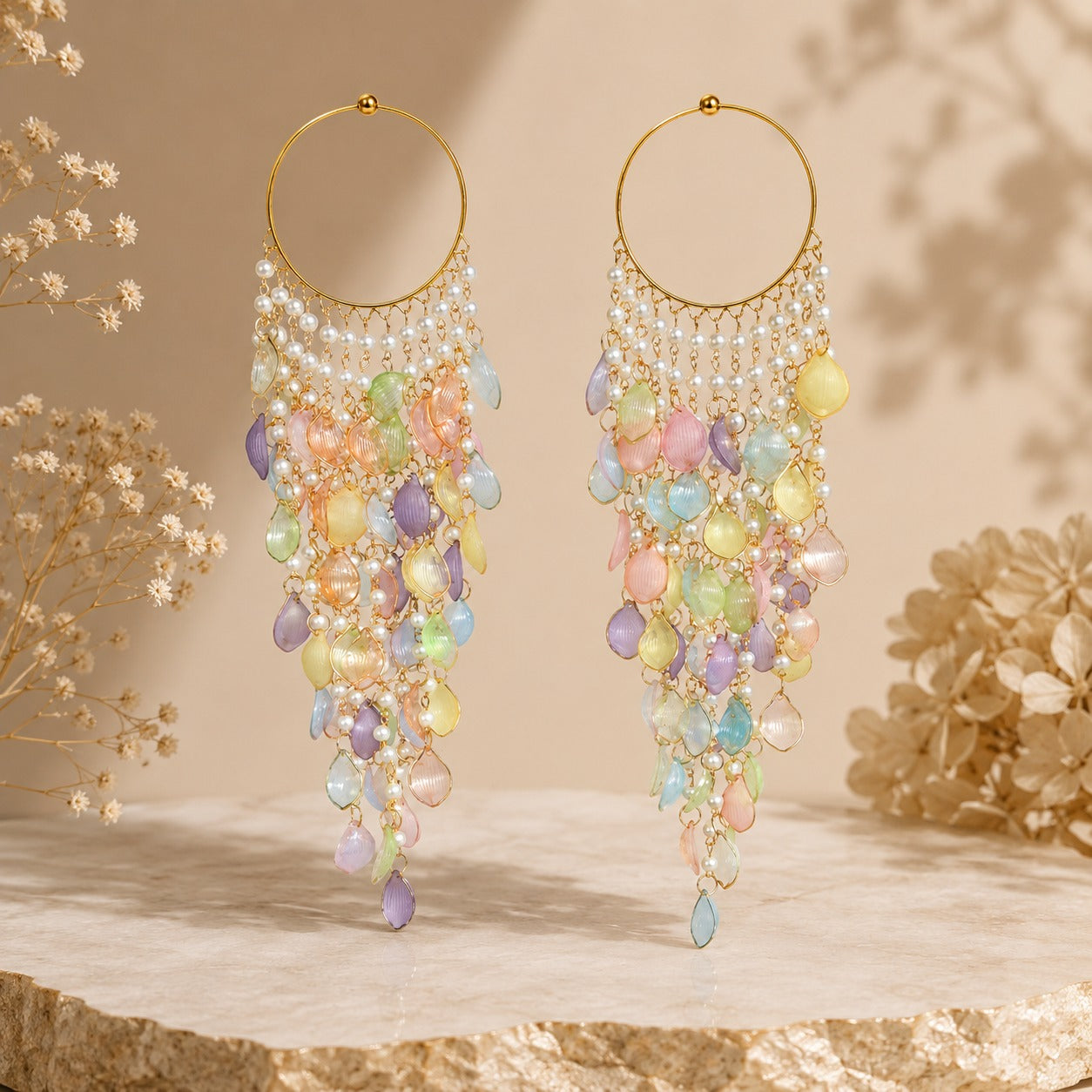 Multicolour Floral Pearl Kaleere, Gold Plated, Traditional Bridal Hand Kaleera Jewellery, Hanging Latkan for Mehndi, Haldi & Wedding