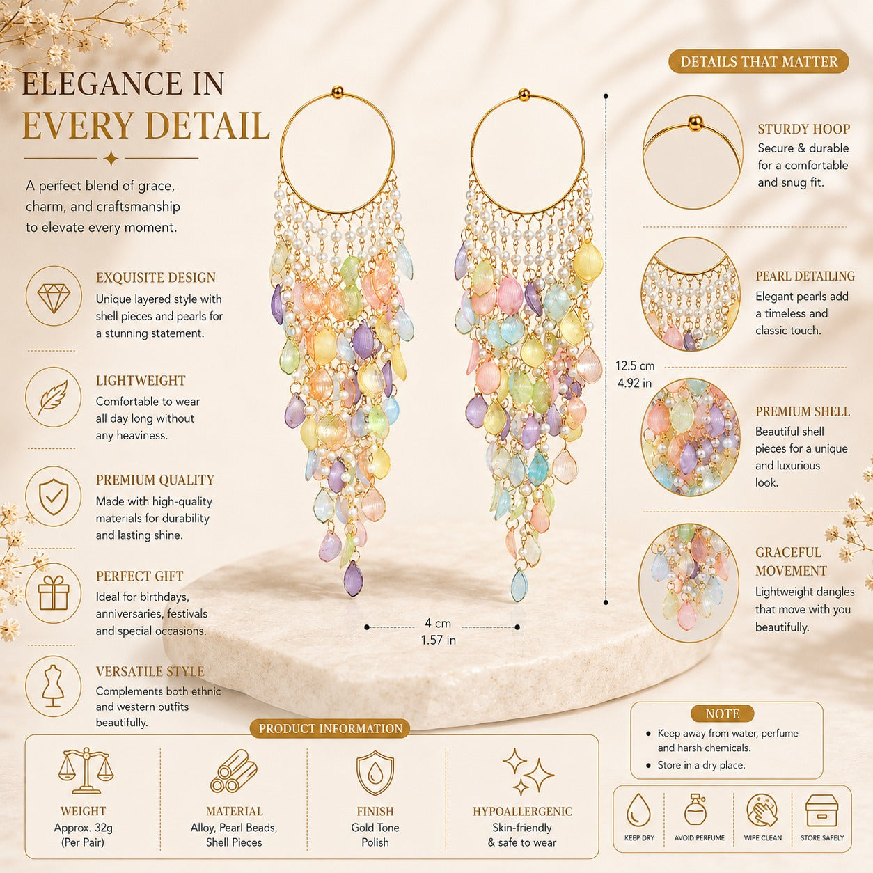 Multicolour Floral Pearl Kaleere, Gold Plated, Traditional Bridal Hand Kaleera Jewellery, Hanging Latkan for Mehndi, Haldi & Wedding