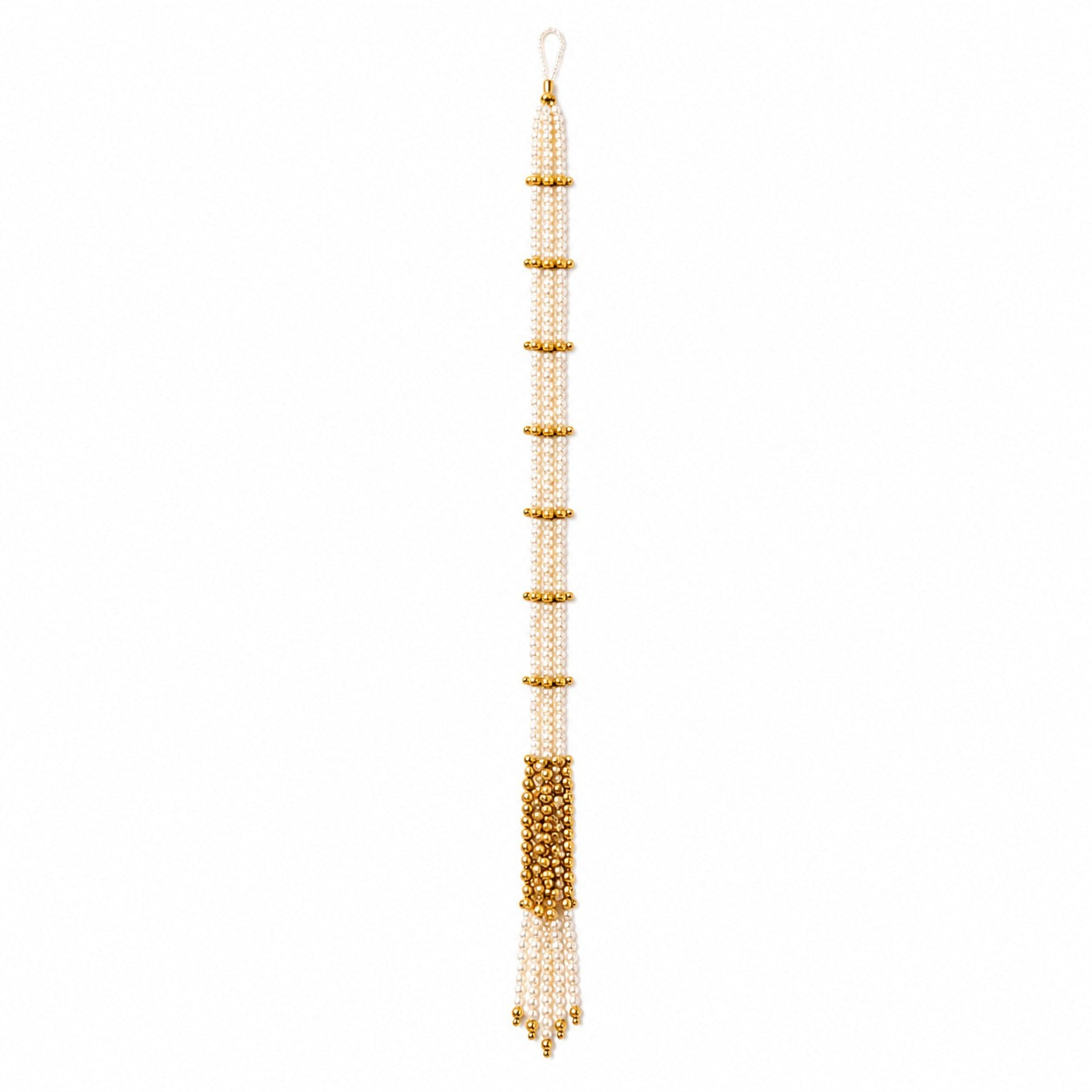 Kashmiri Paranda Pearl Latkan for Women, Traditional Hair Accessory with White Pearl Strings, Golden Bead Tassel, Bridal Braid Decoration for Punjabi & Ethnic Hairstyles