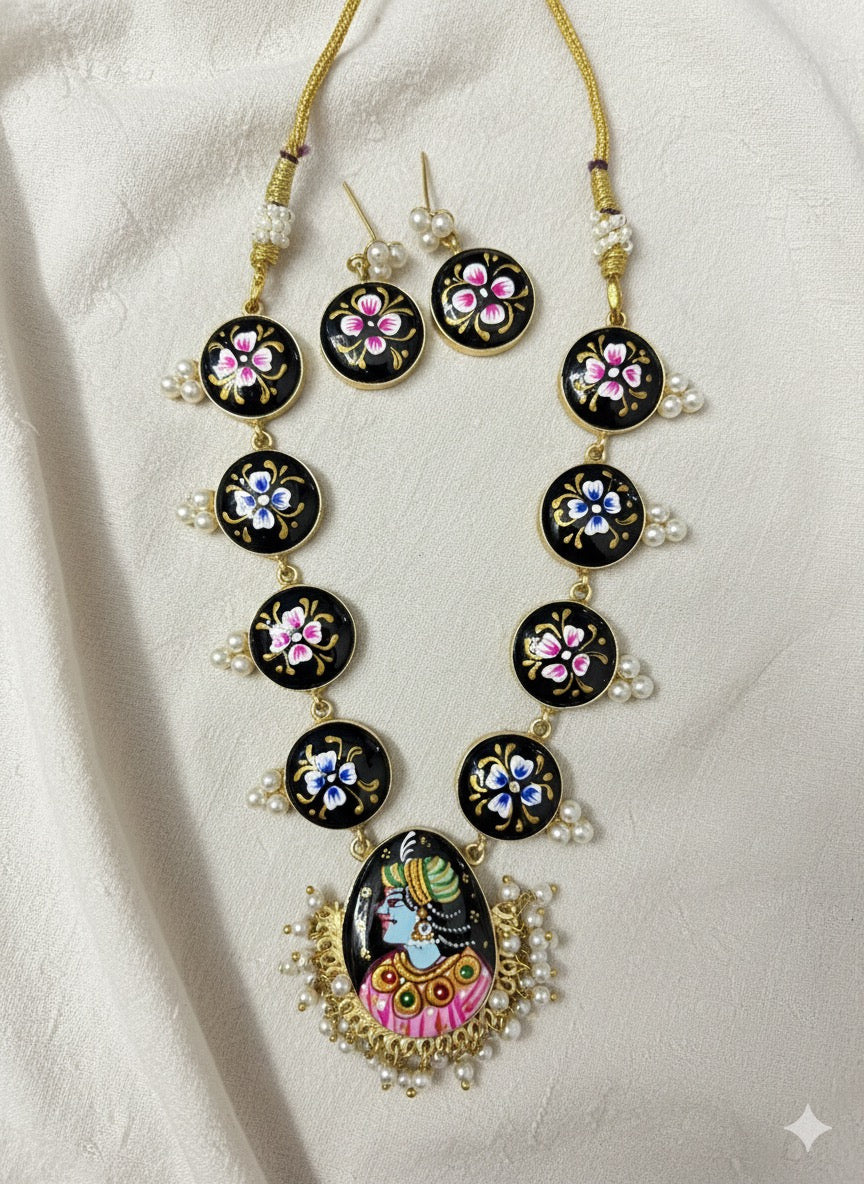 Hand-Painted Meenakari Painting Necklace – Traditional Indian Art Statement Set